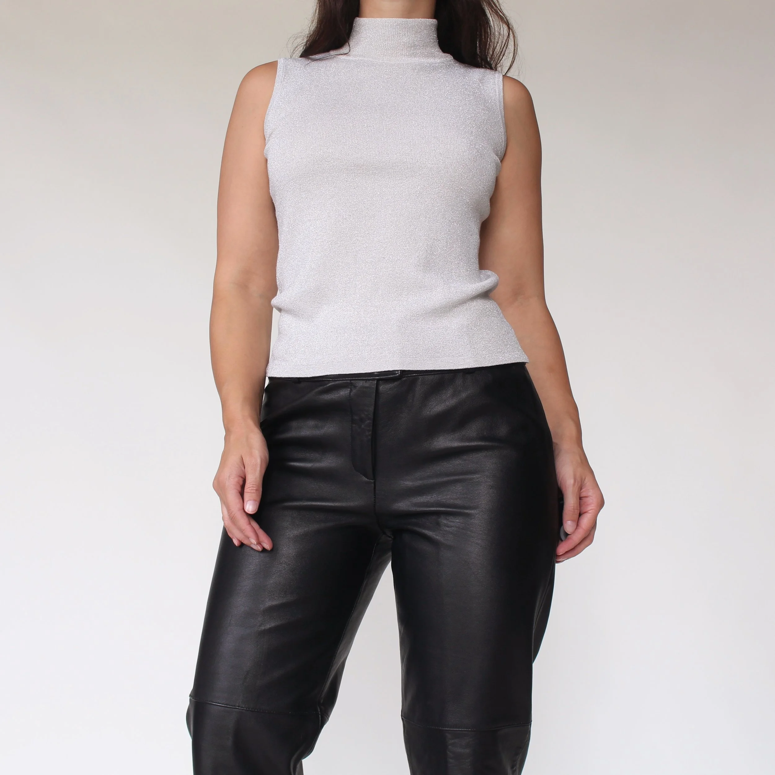 90s Frosted Silk Lurex Mock Neck Top