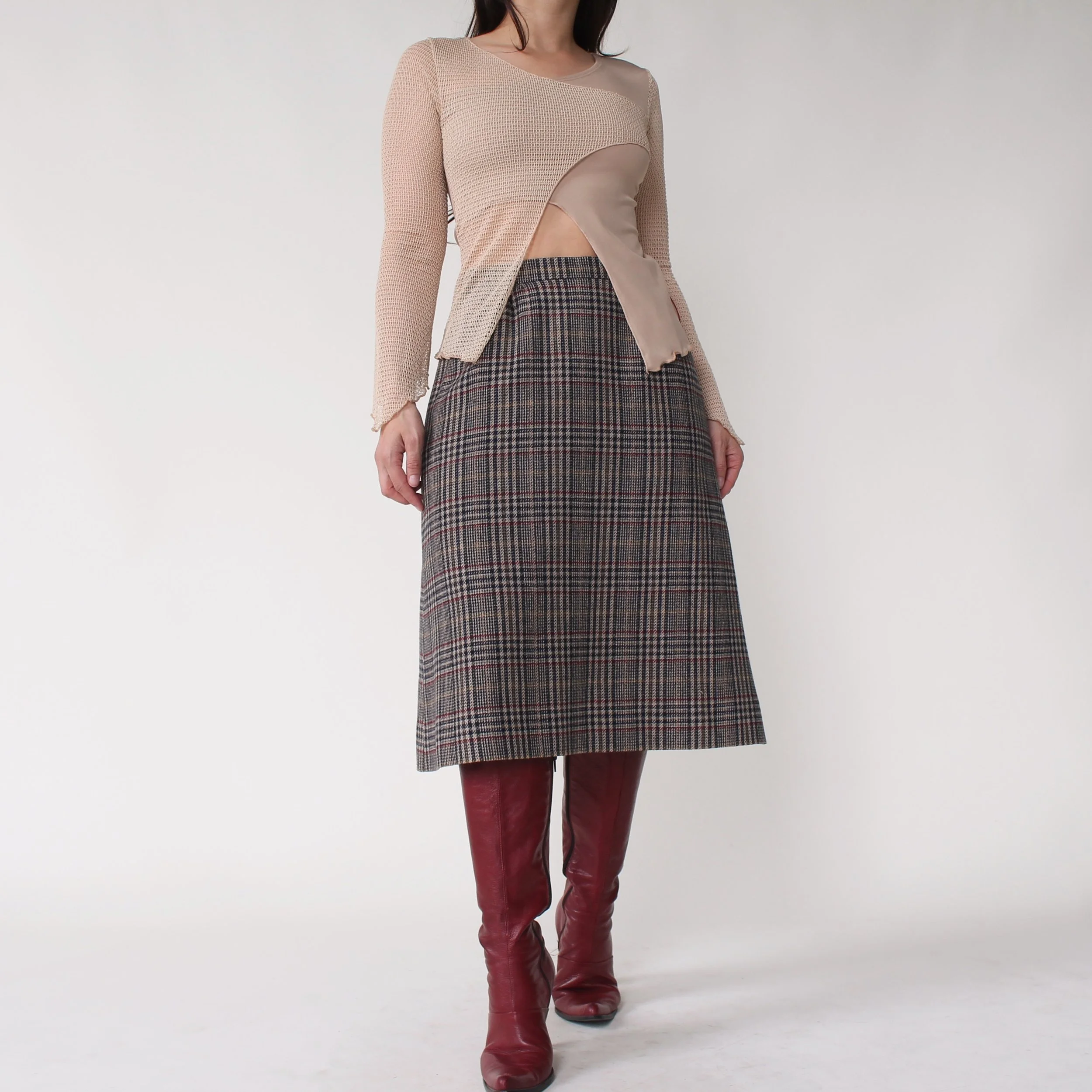 Vintage Multicolored Wool Blend Midi Skirt - W31