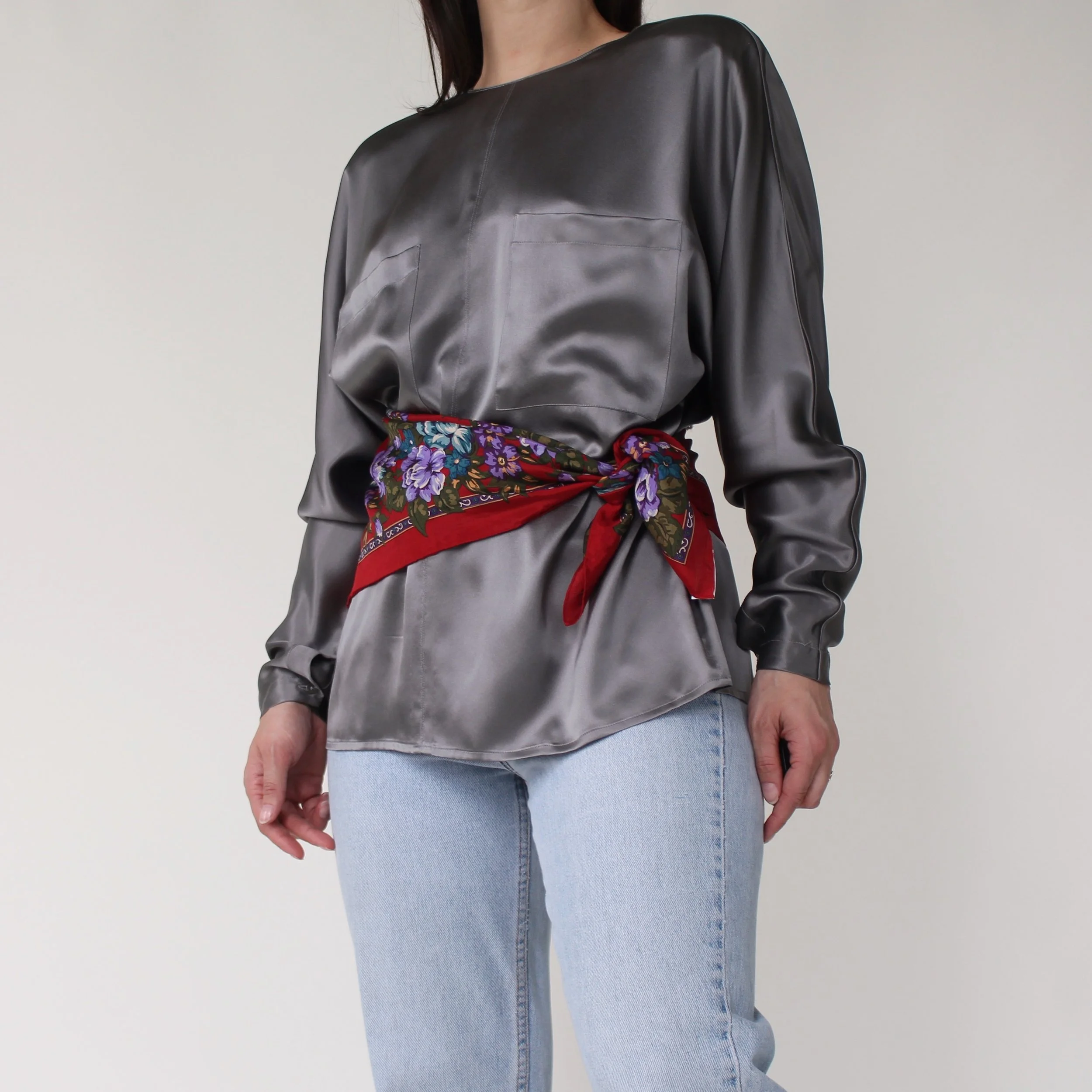 Vintage Gunmetal Luminous Silk Blouse