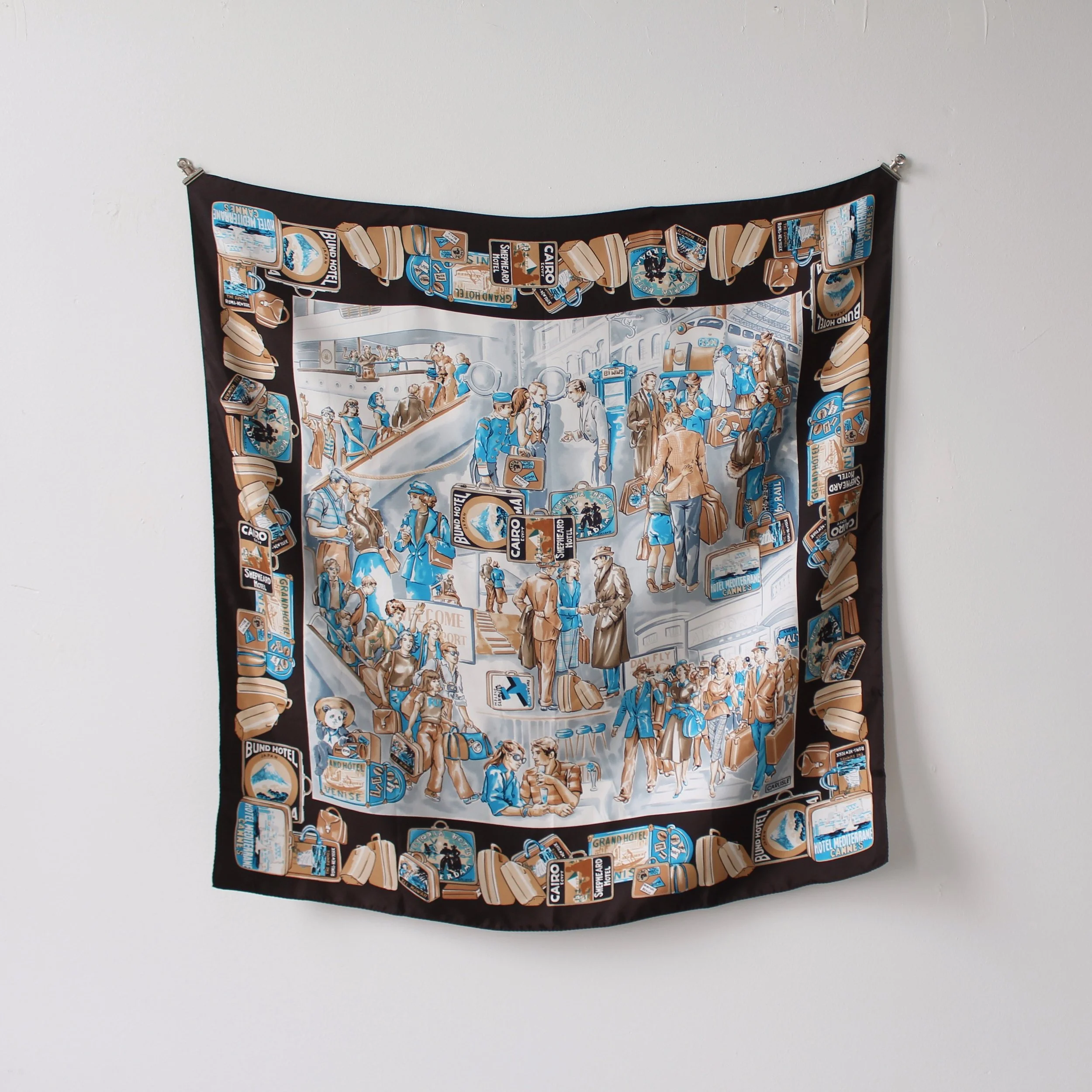 Vintage Travel Motif Silk Scarf