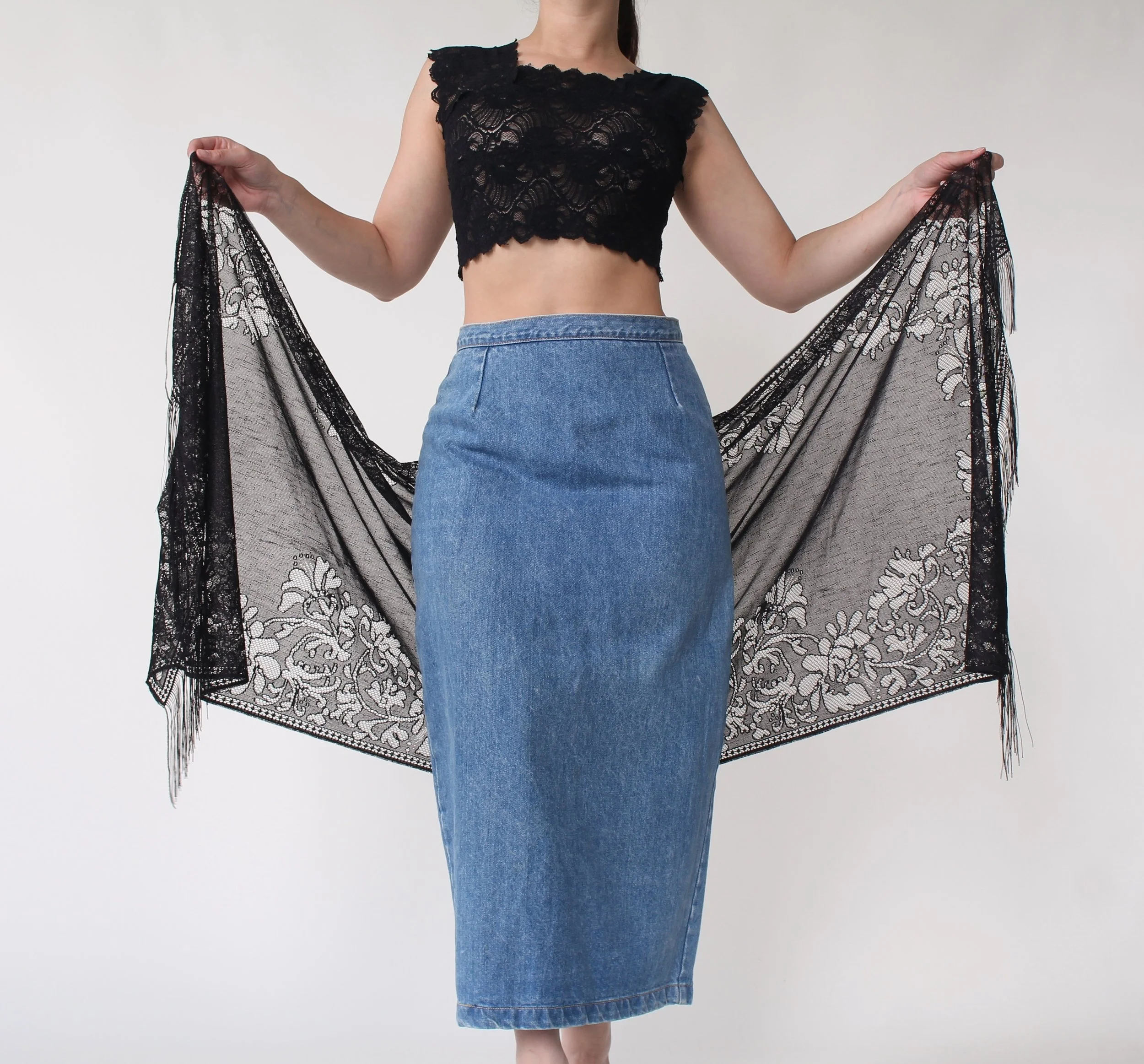 Vintage Lace Fringe Trim Shawl