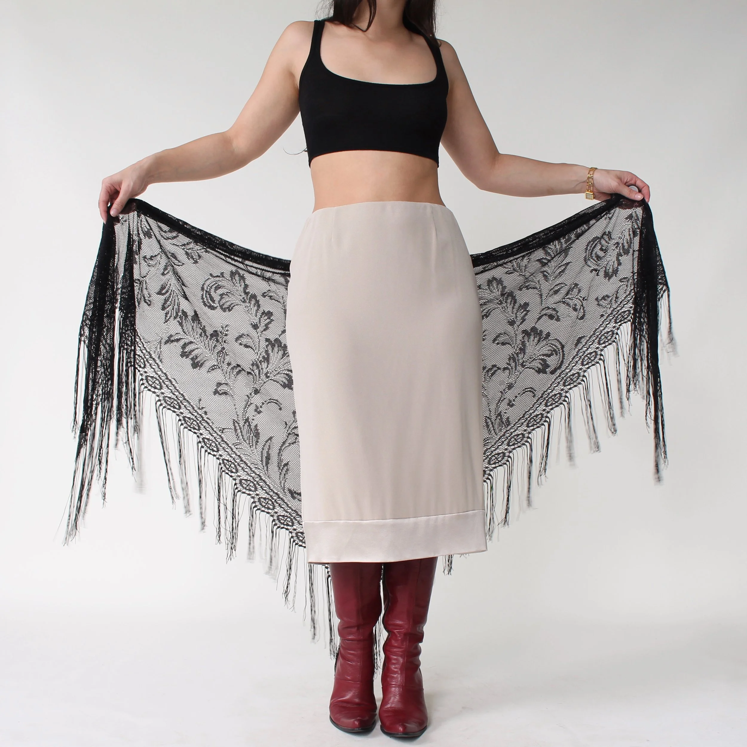 Vintage Lace Fringe Trim Triangle Shawl