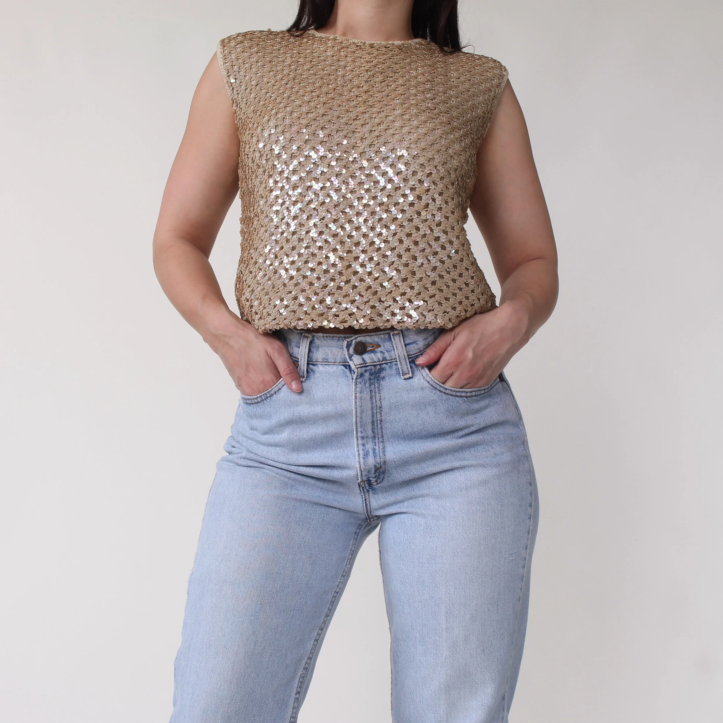 Vintage Champagne Sequin Top