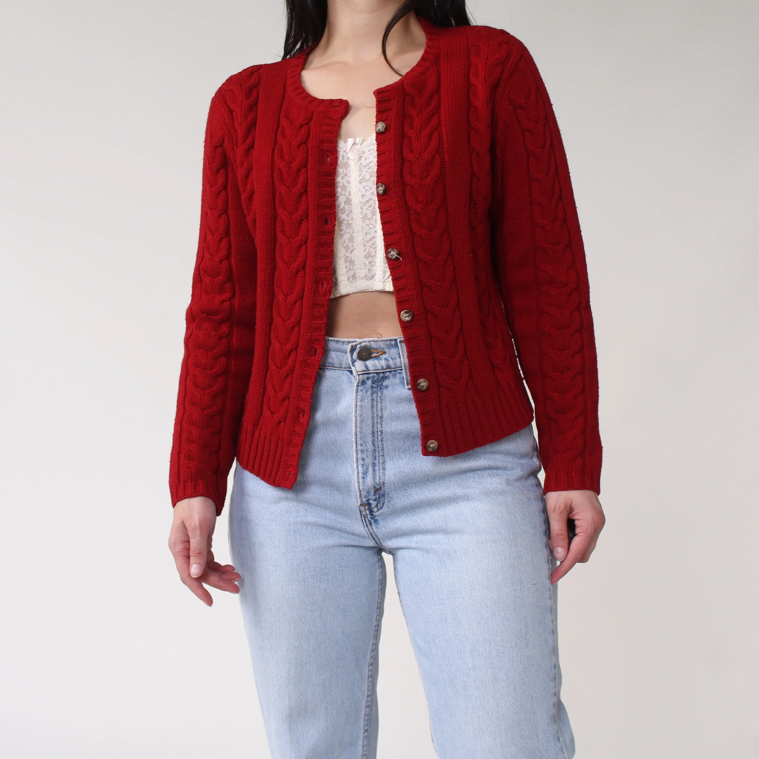 Vintage Crimson Lambswool Cardigan