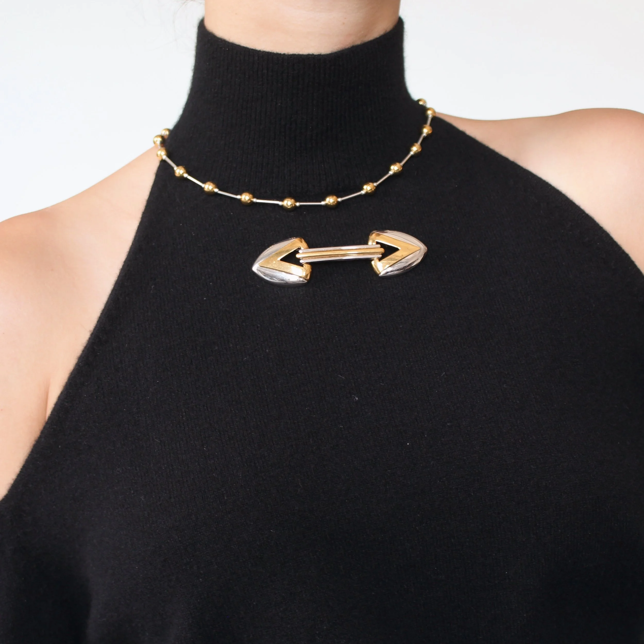 Vintage Two Tone Metal Ball Necklace