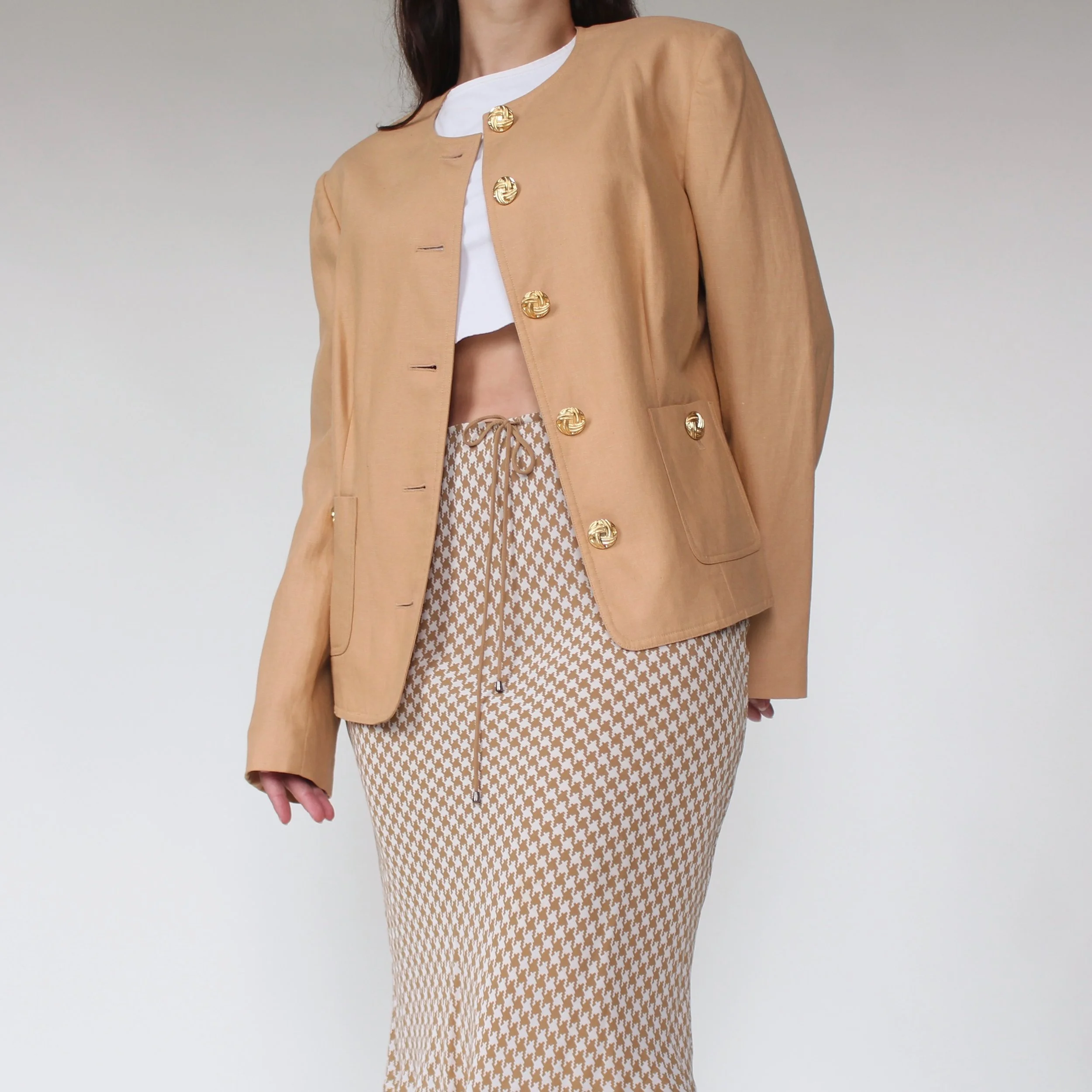 Vintage Caramel Linen Blend Jacket