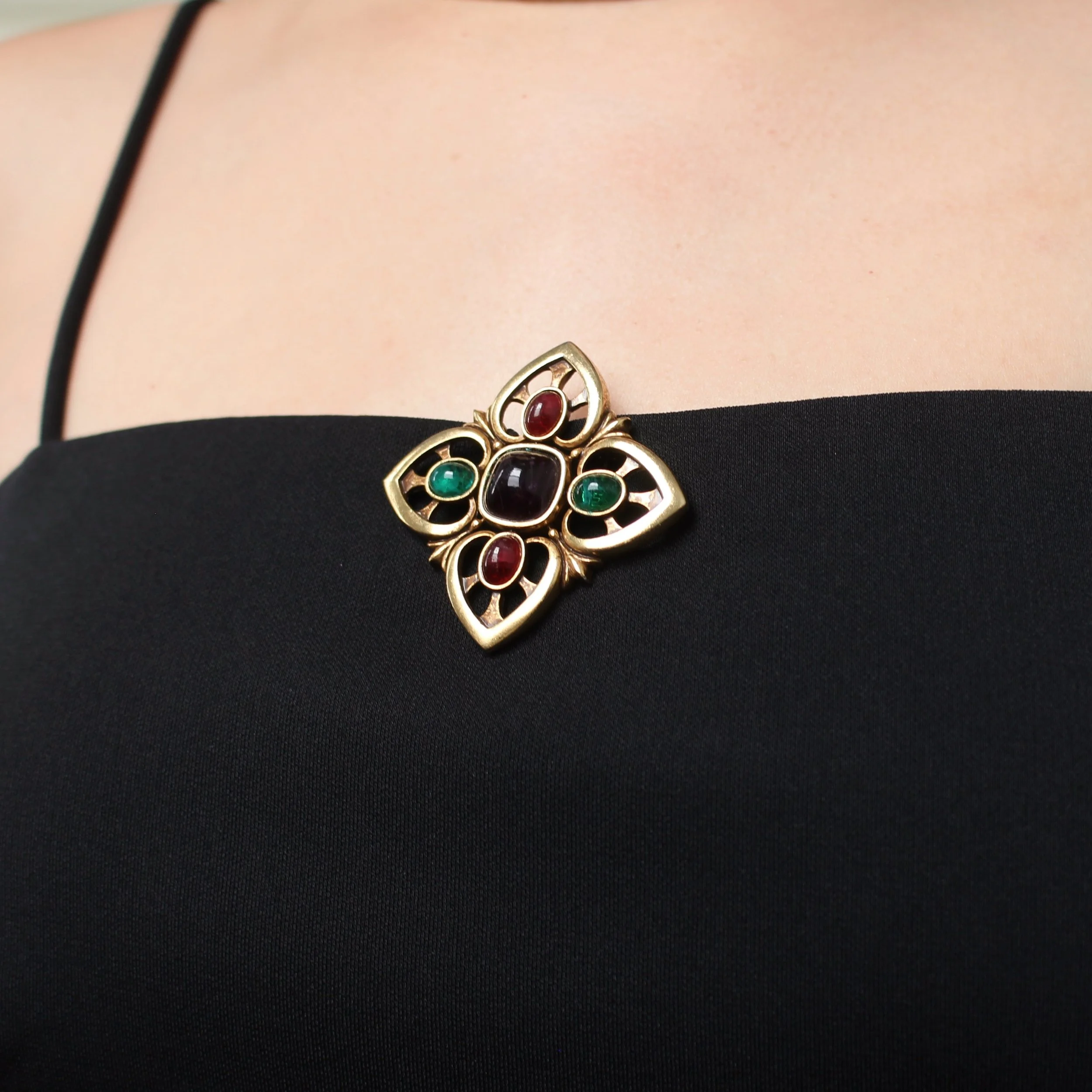 Vintage Jewel Tone Cabochon Brooch