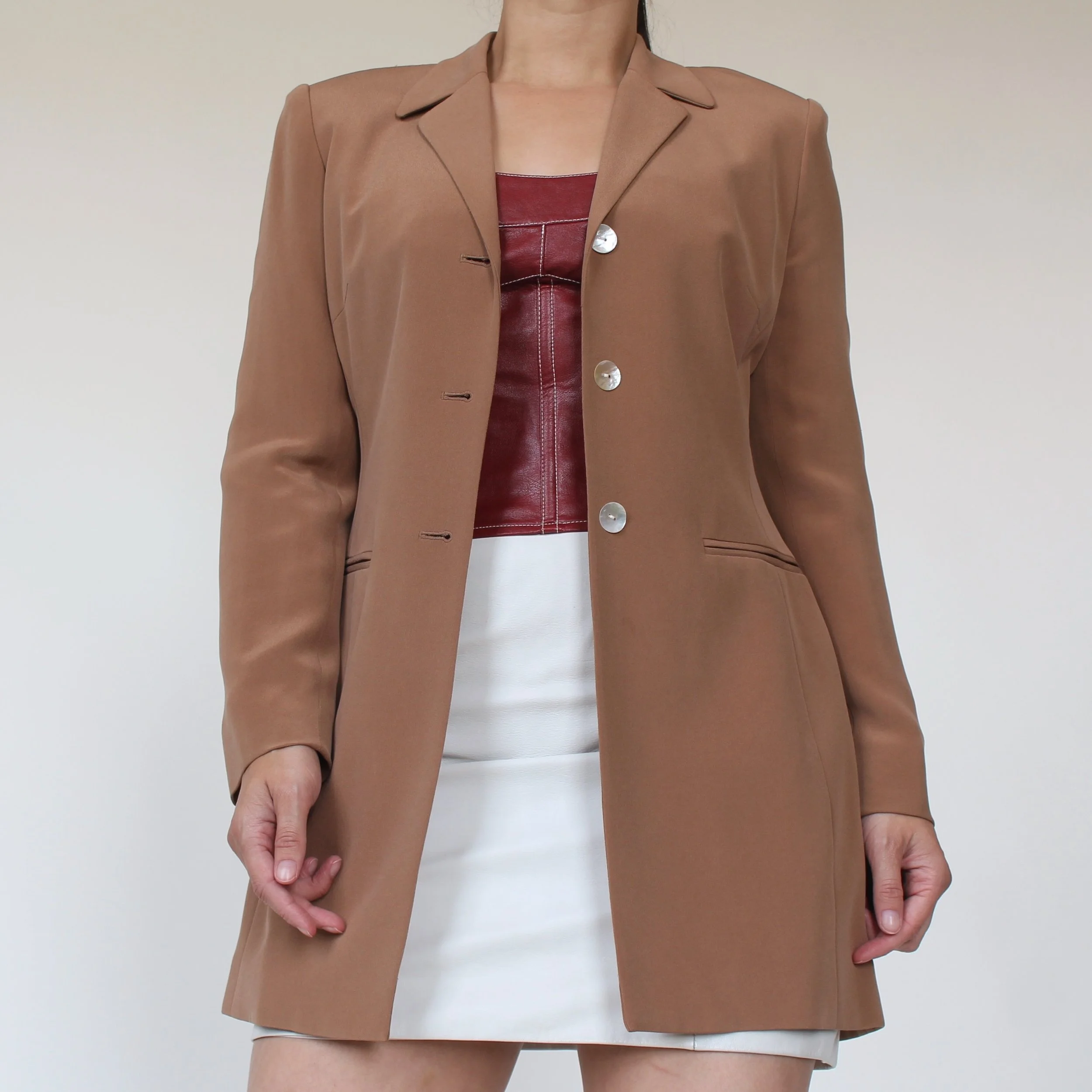 90s Hazelnut Silk Tailored Blazer