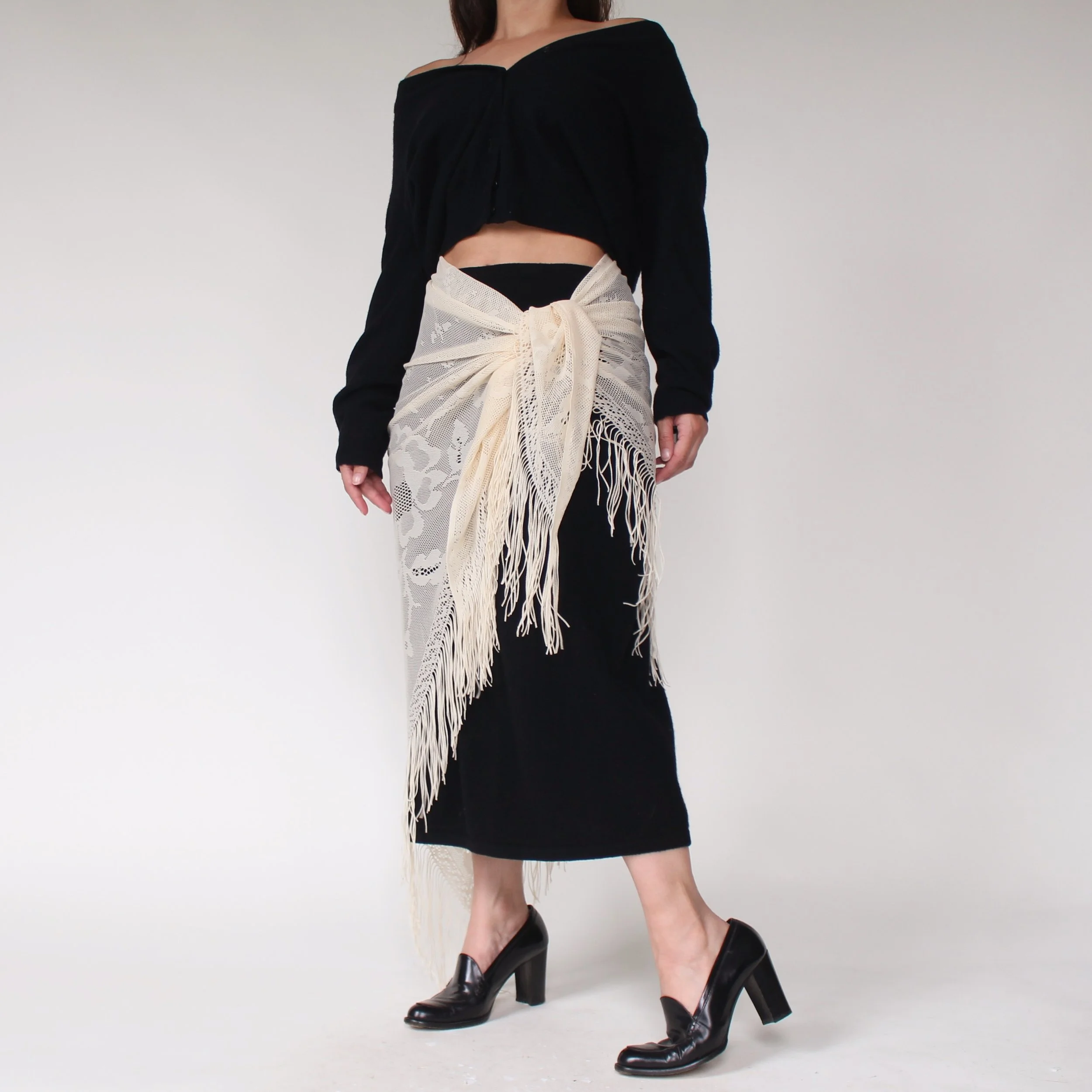 Vintage Jet Black Wool Knit Skirt - W27