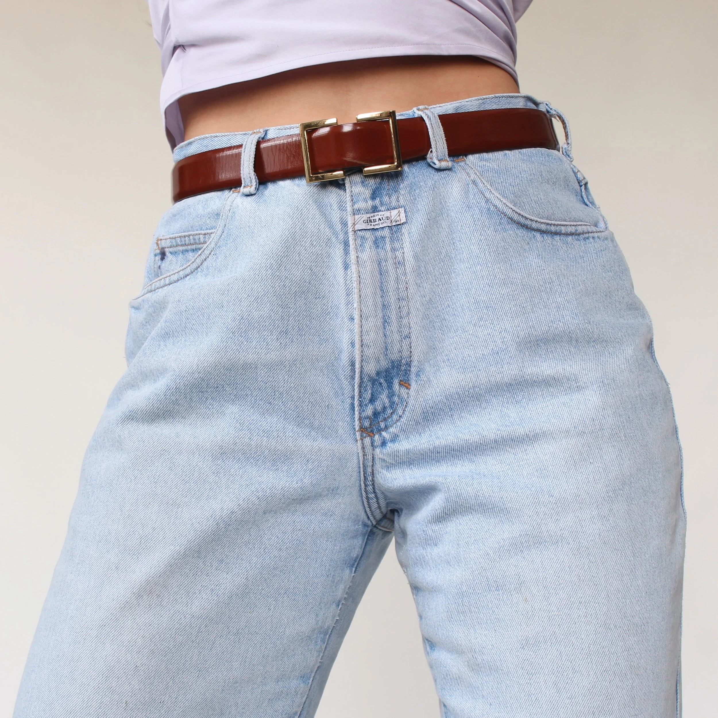Vintage Glossy Cognac Italian Leather Belt