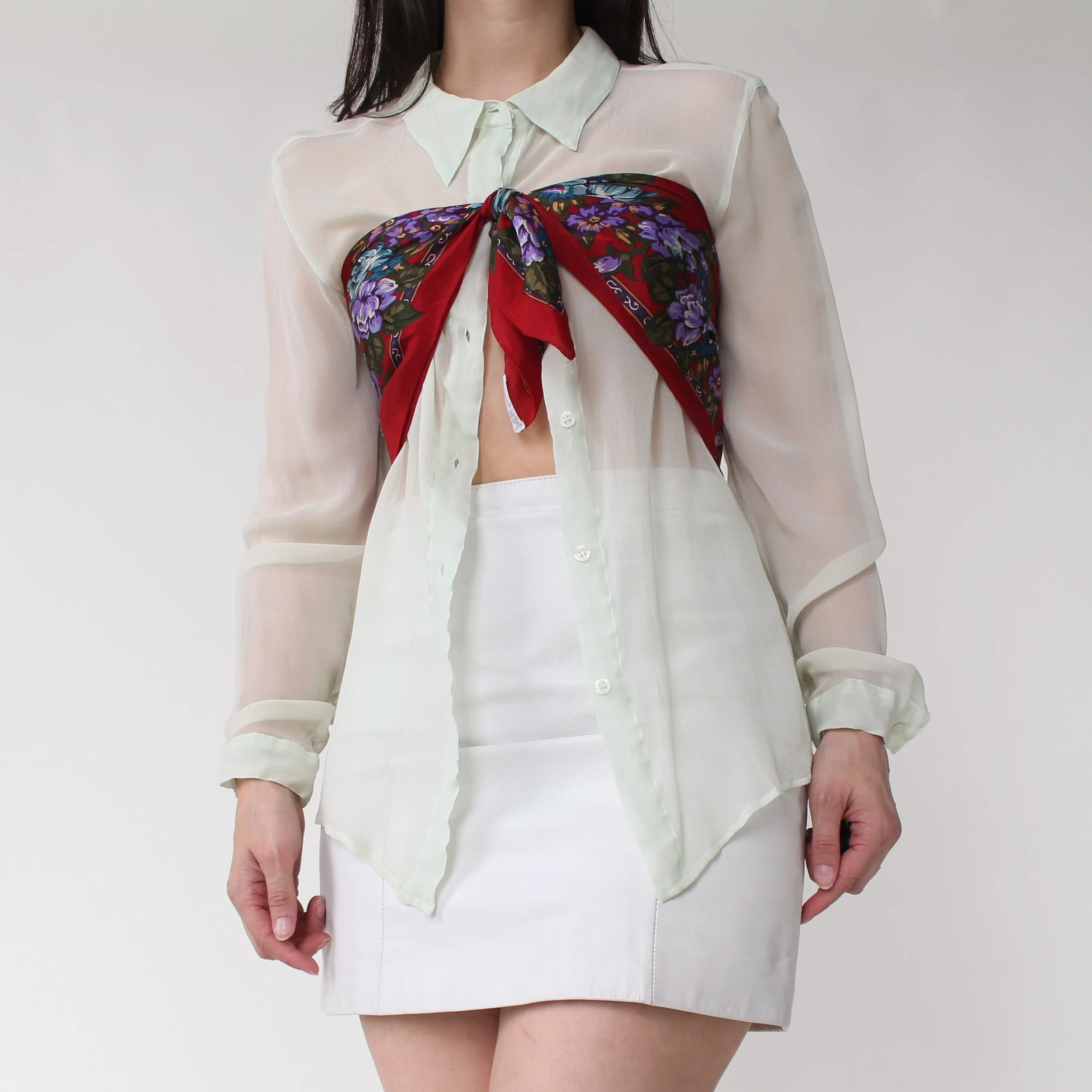 Vintage Lightest Green Sheer Silk Blouse