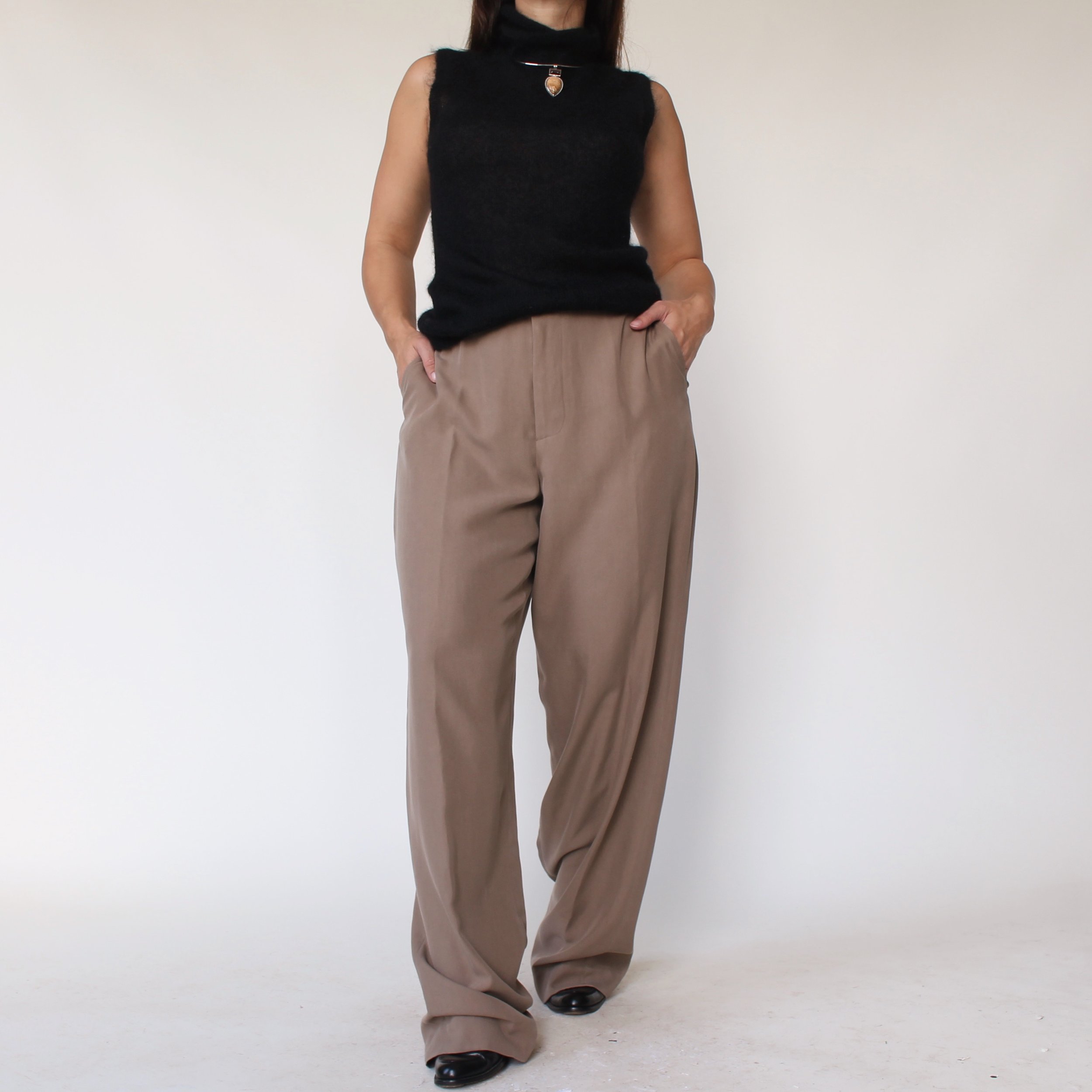 Vintage Mushroom Brown Soft Silk Pants - W34