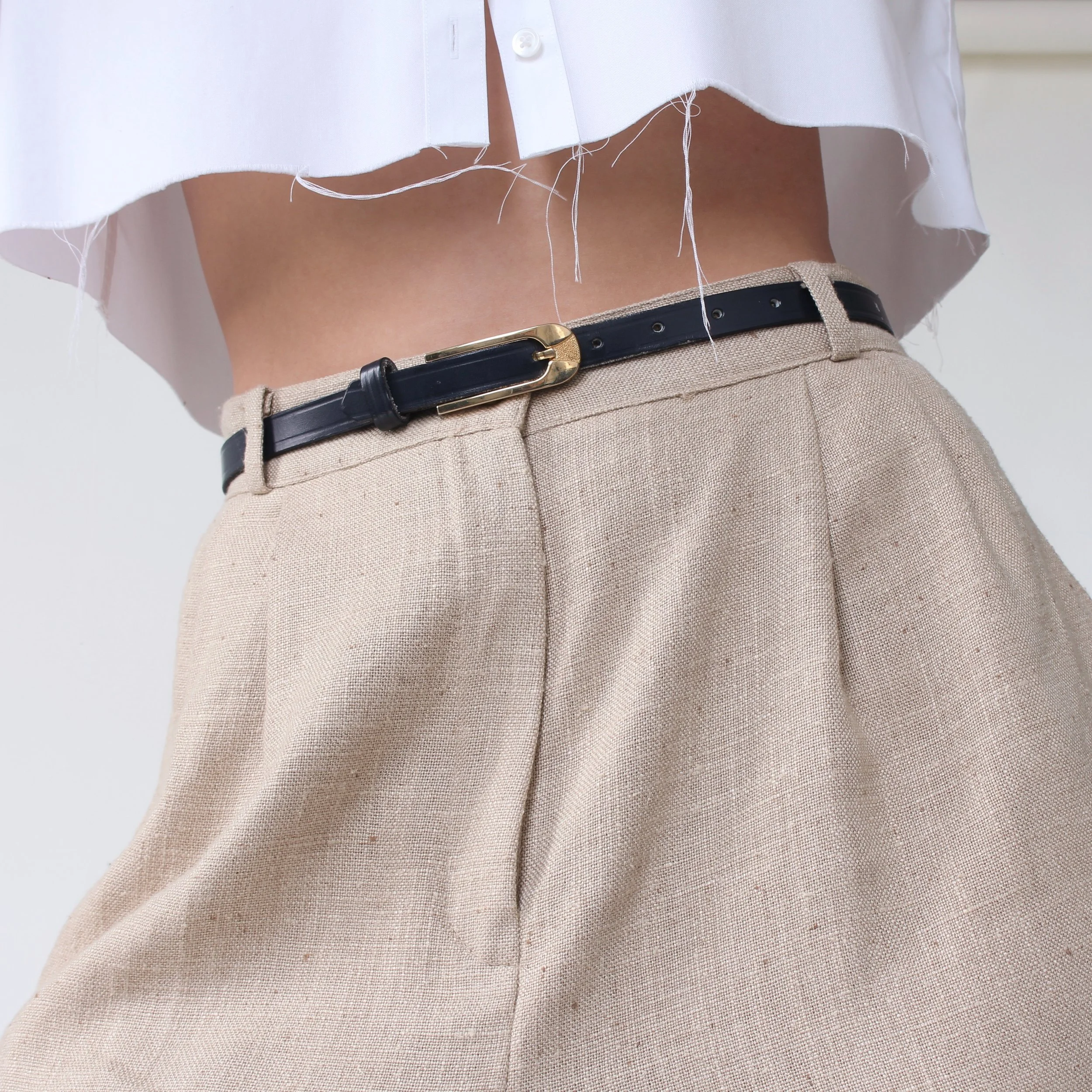 Vintage Navy Leather Skinny Belt