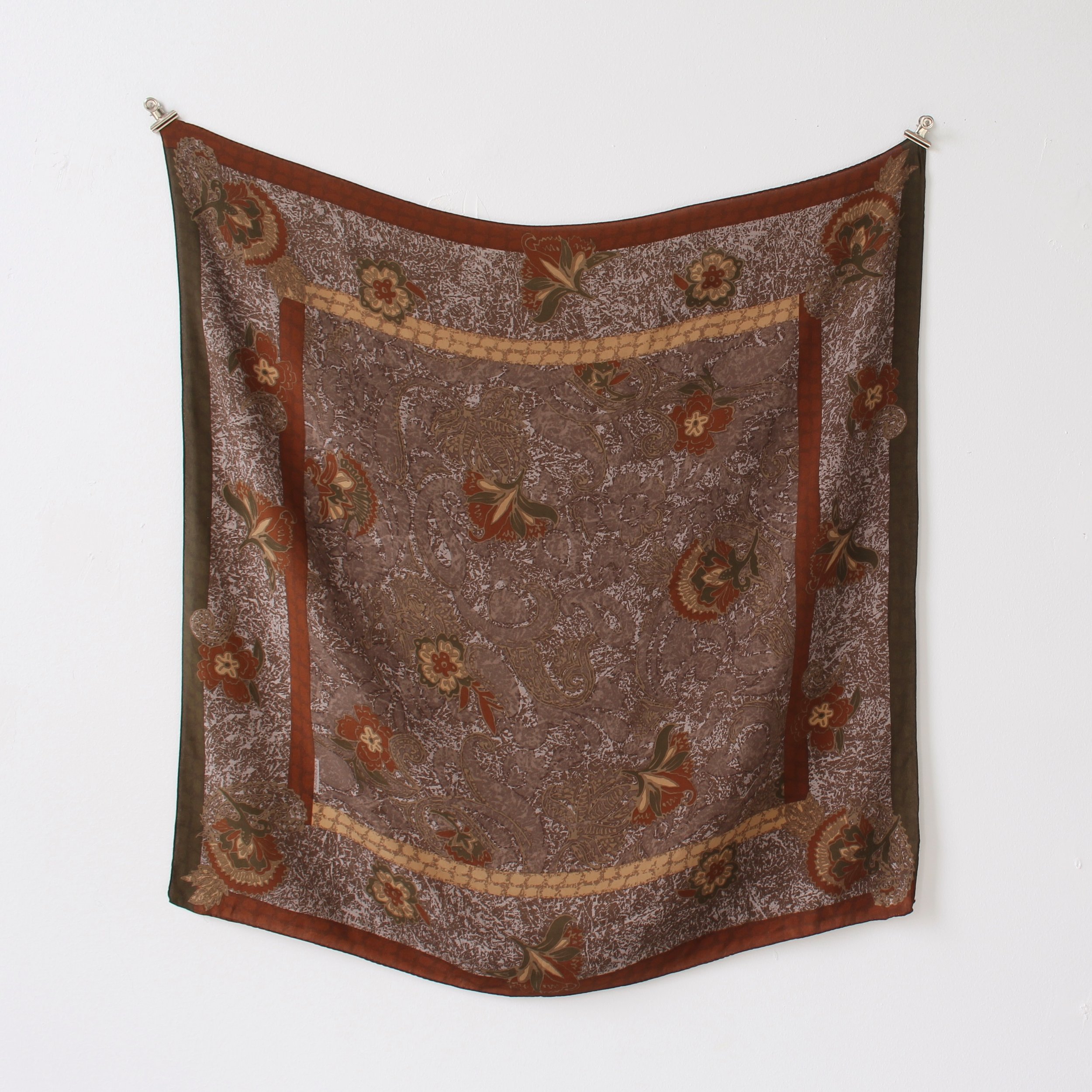Vintage Earth Tone Floral Silk Scarf