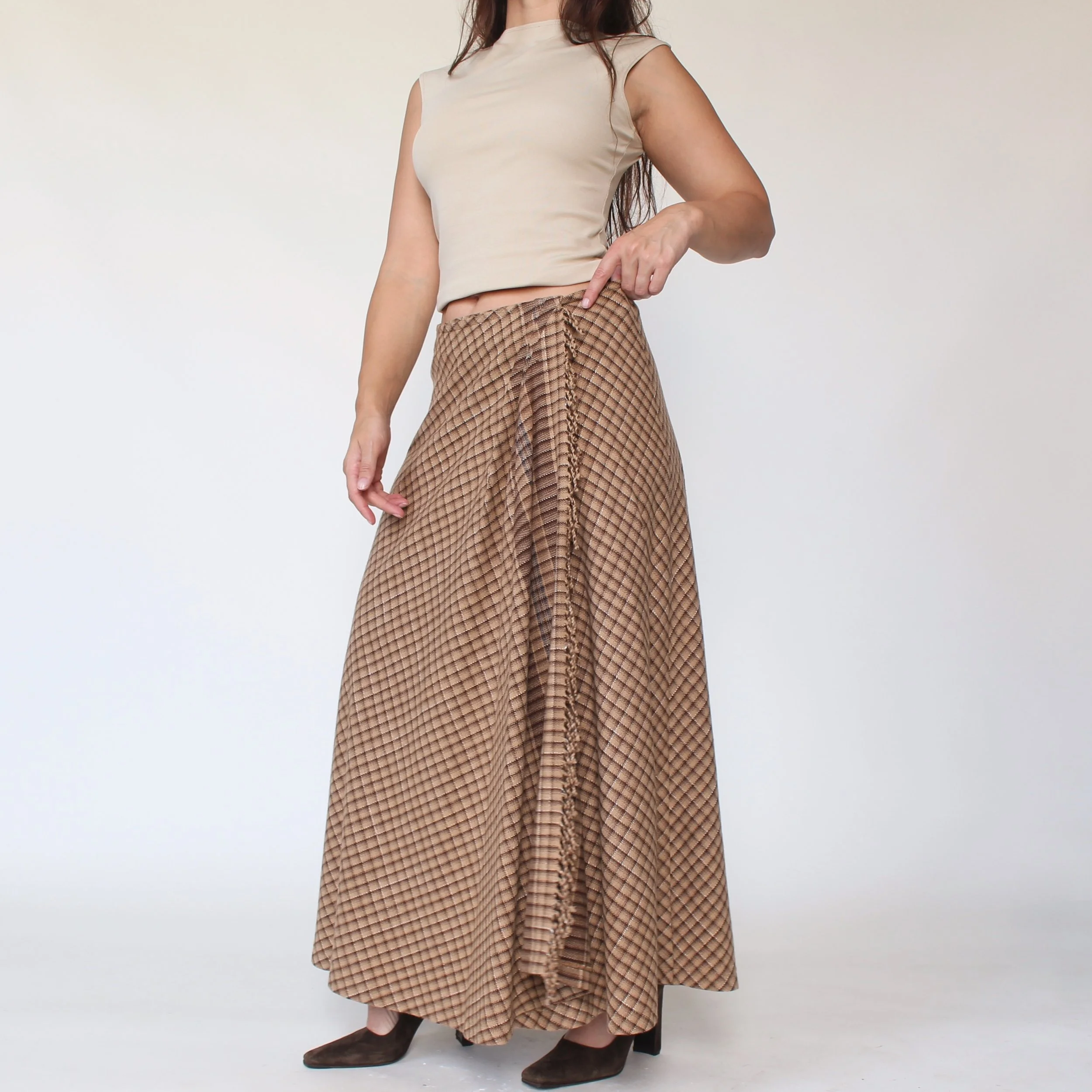 Vintage Fringe Trim Wool Wrap Skirt - W30