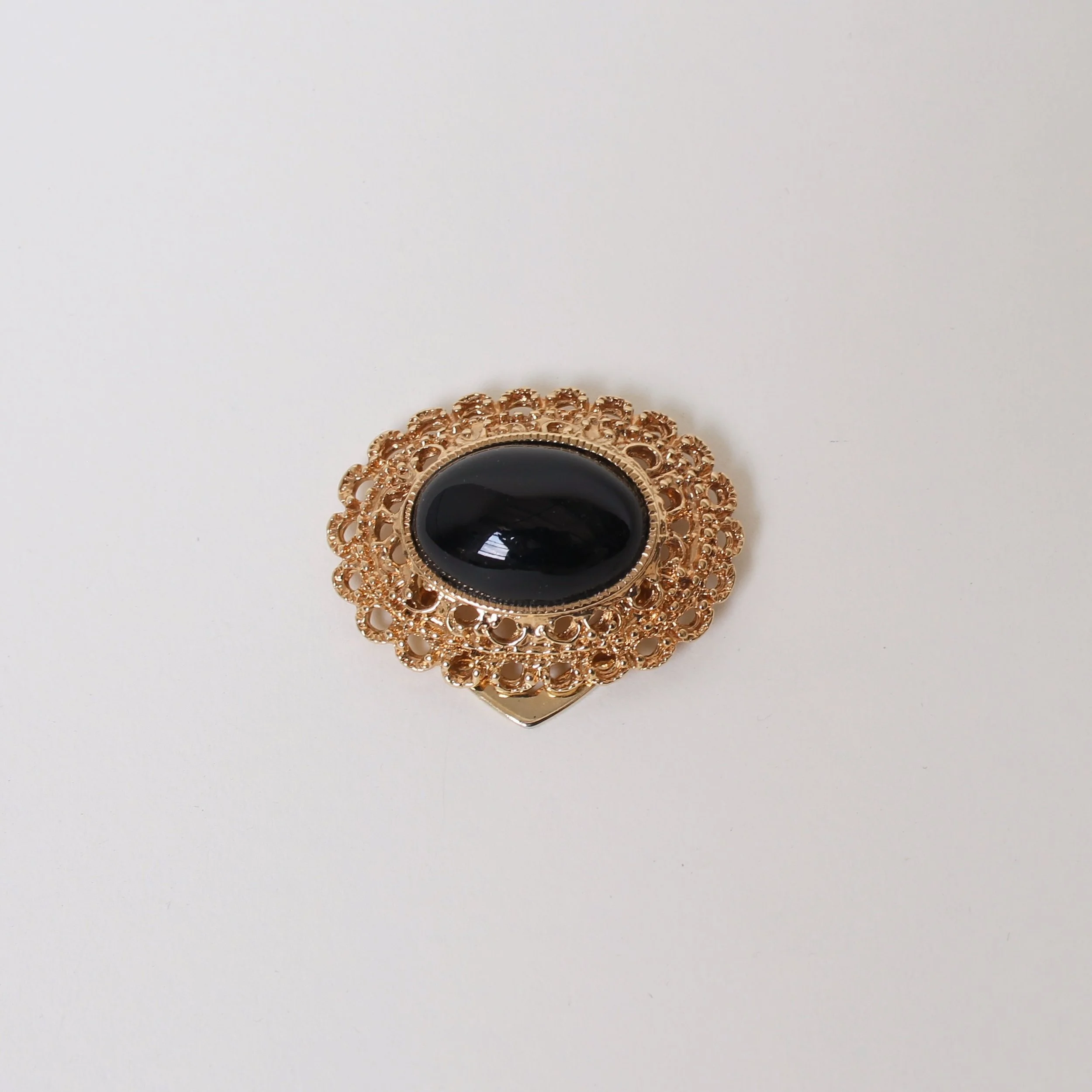Vintage Black Cabochon Filigree Scarf Clip