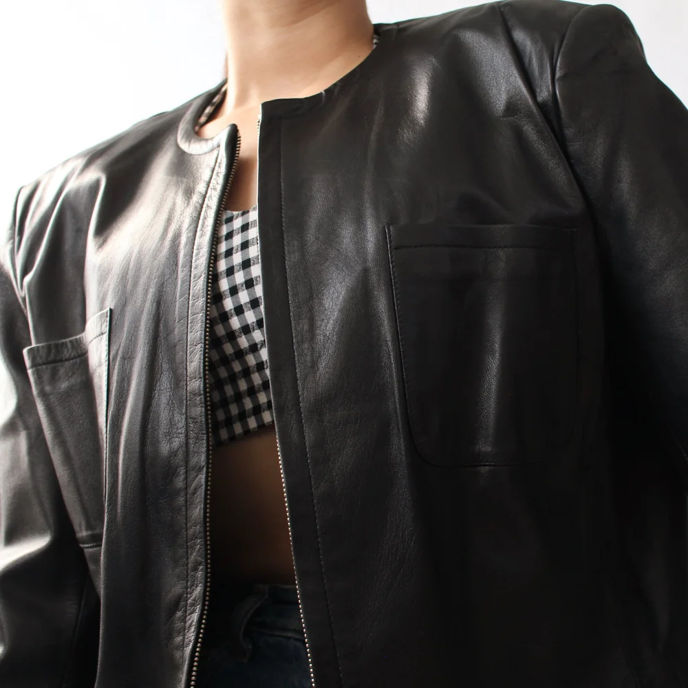 90s Boxy Cropped Leather Jacket — Wornable