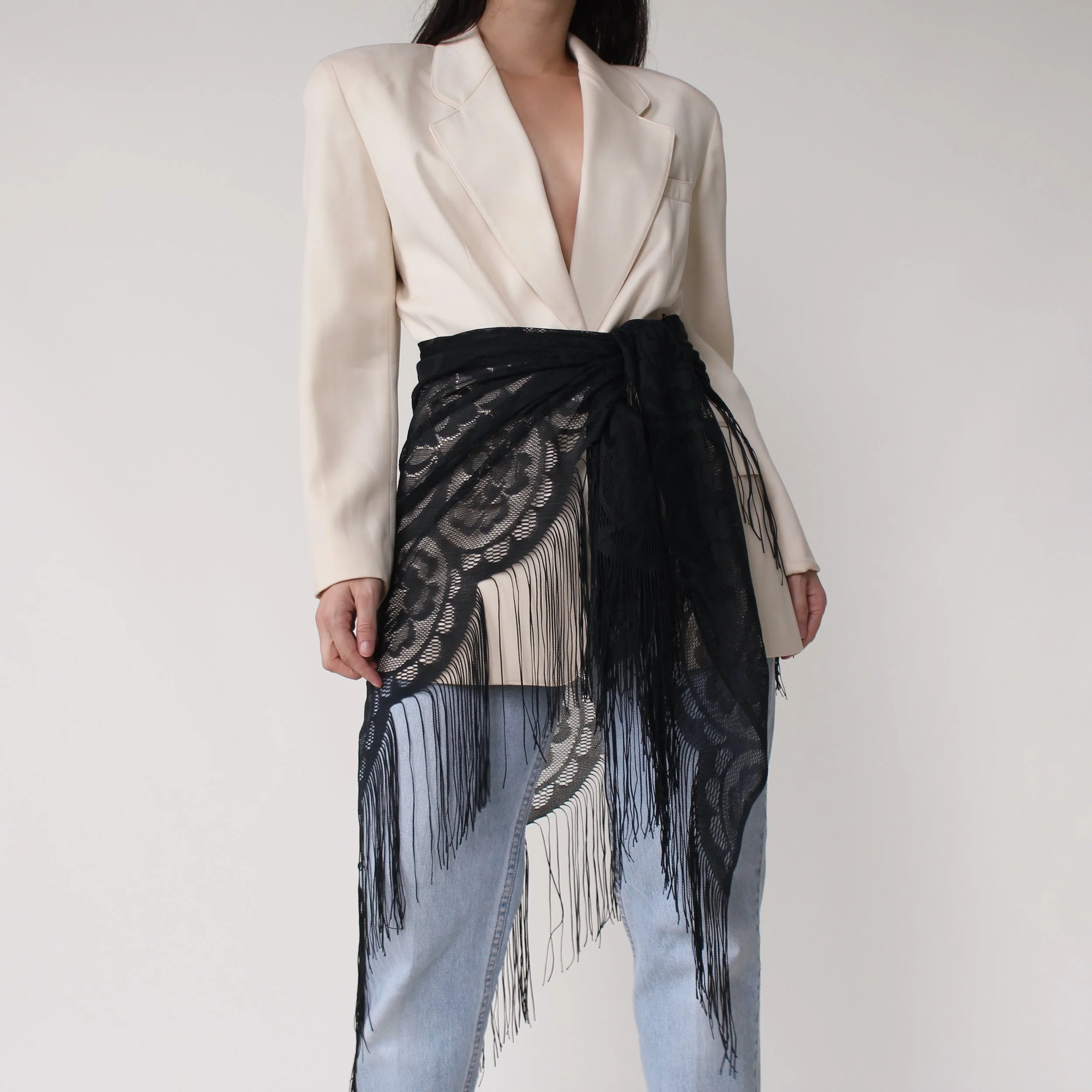 Vintage Lace Fringe Trim Triangle Shawl