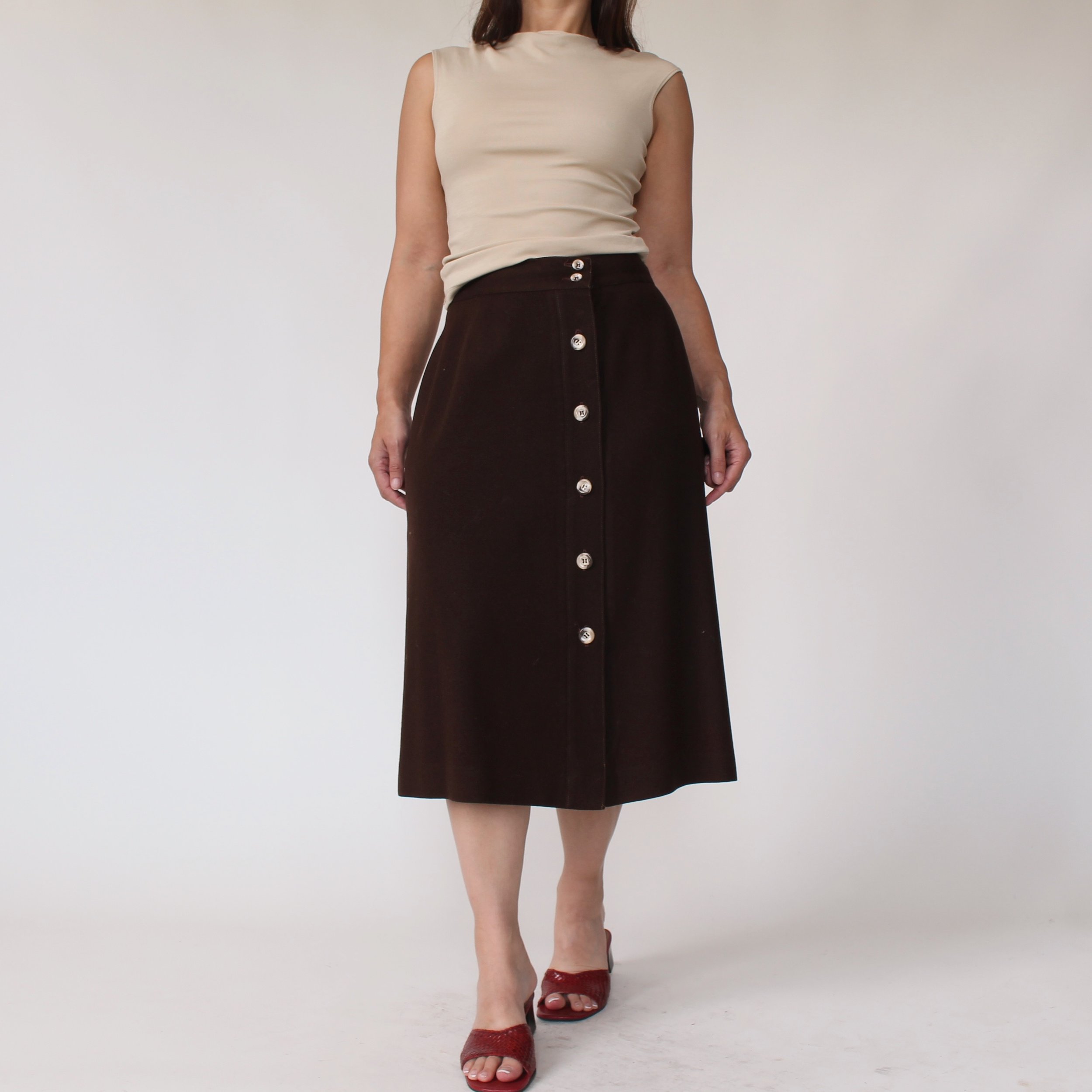 Vintage Espresso Wool Midi Skirt - W29