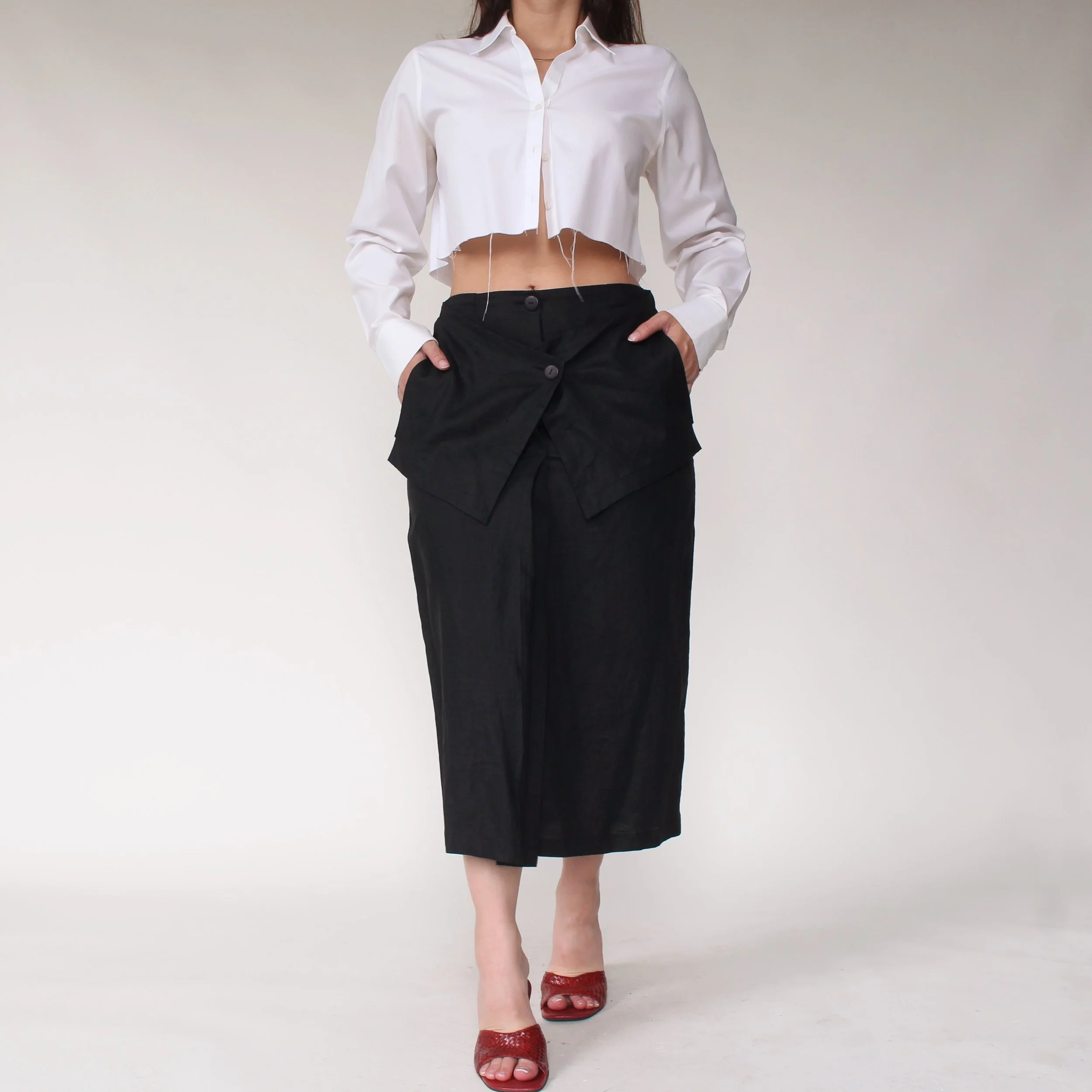 Vintage Layered Linen Skirt - W30