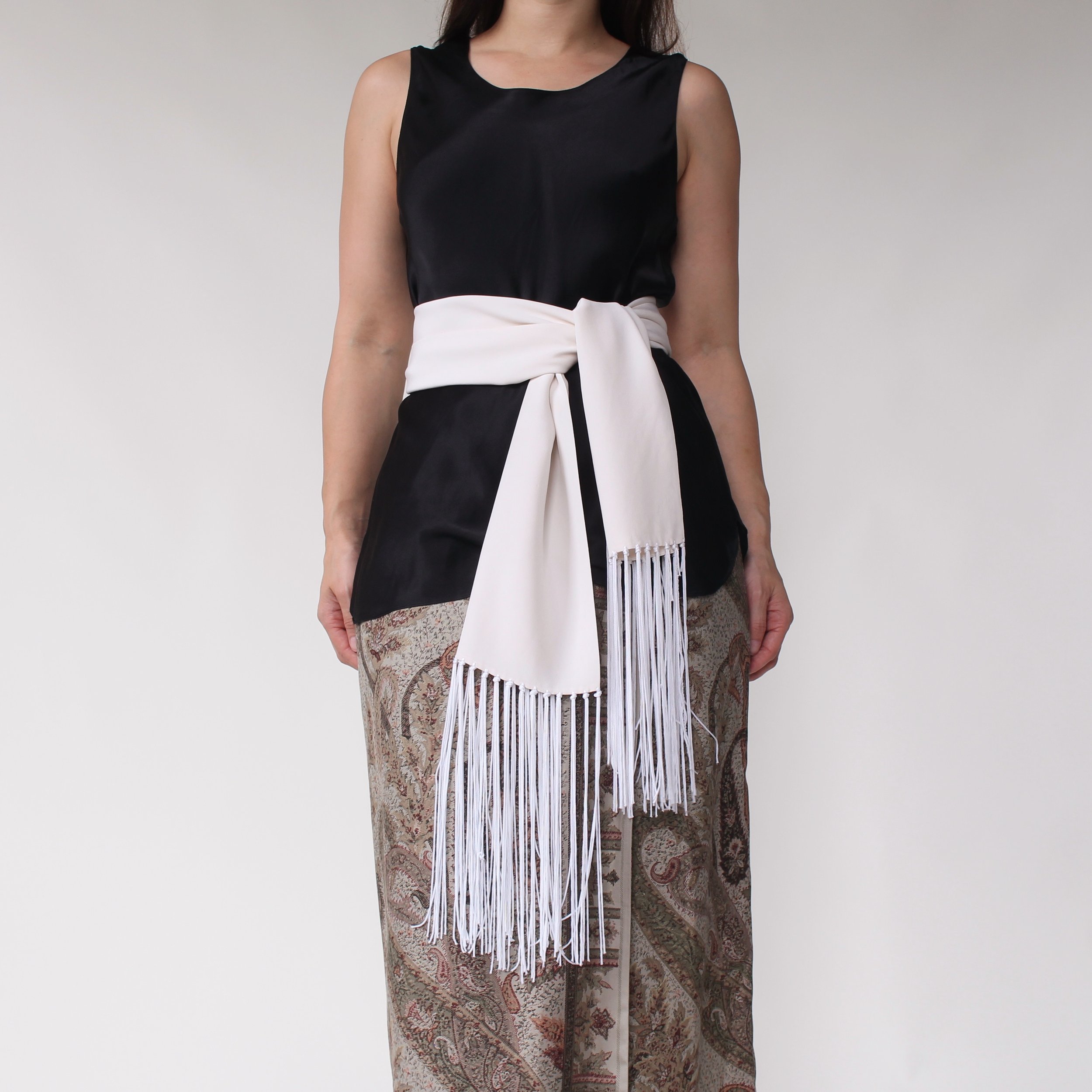 Vintage Ivory Fringe Trim Silk Shawl