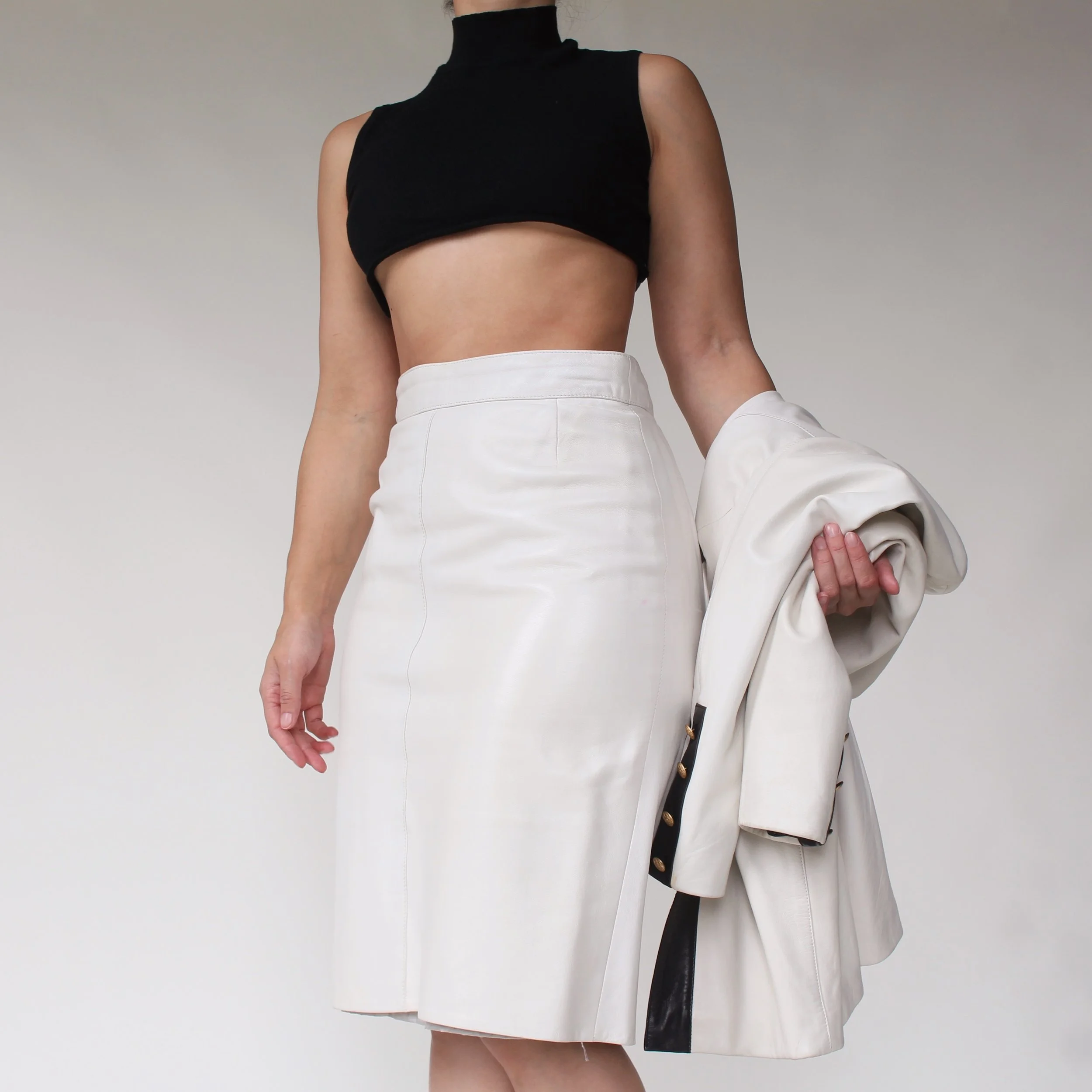 Vintage Ivory Softest Leather Skirt - W28