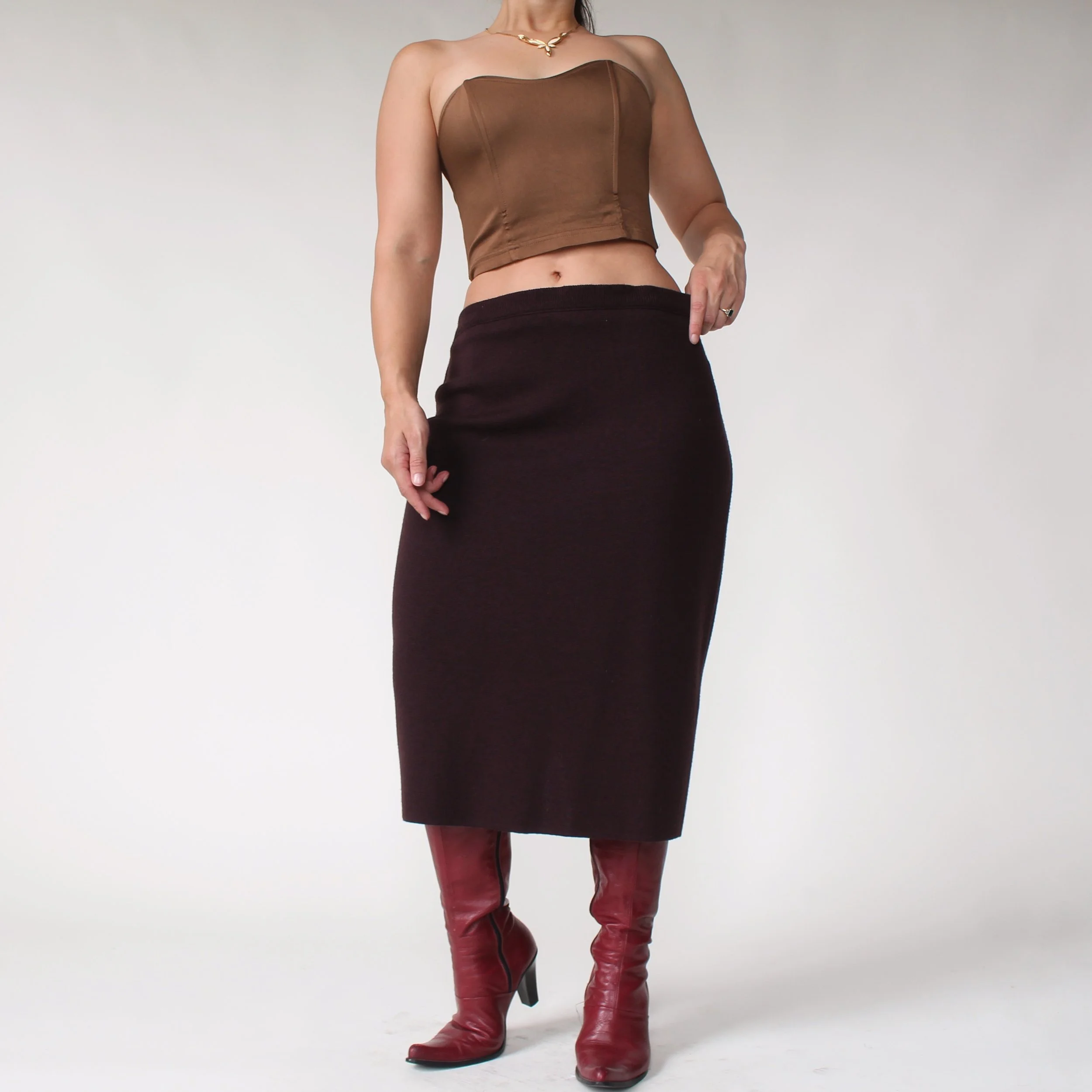 Vintage Rodier Espresso Wool Knit Skirt - W36+