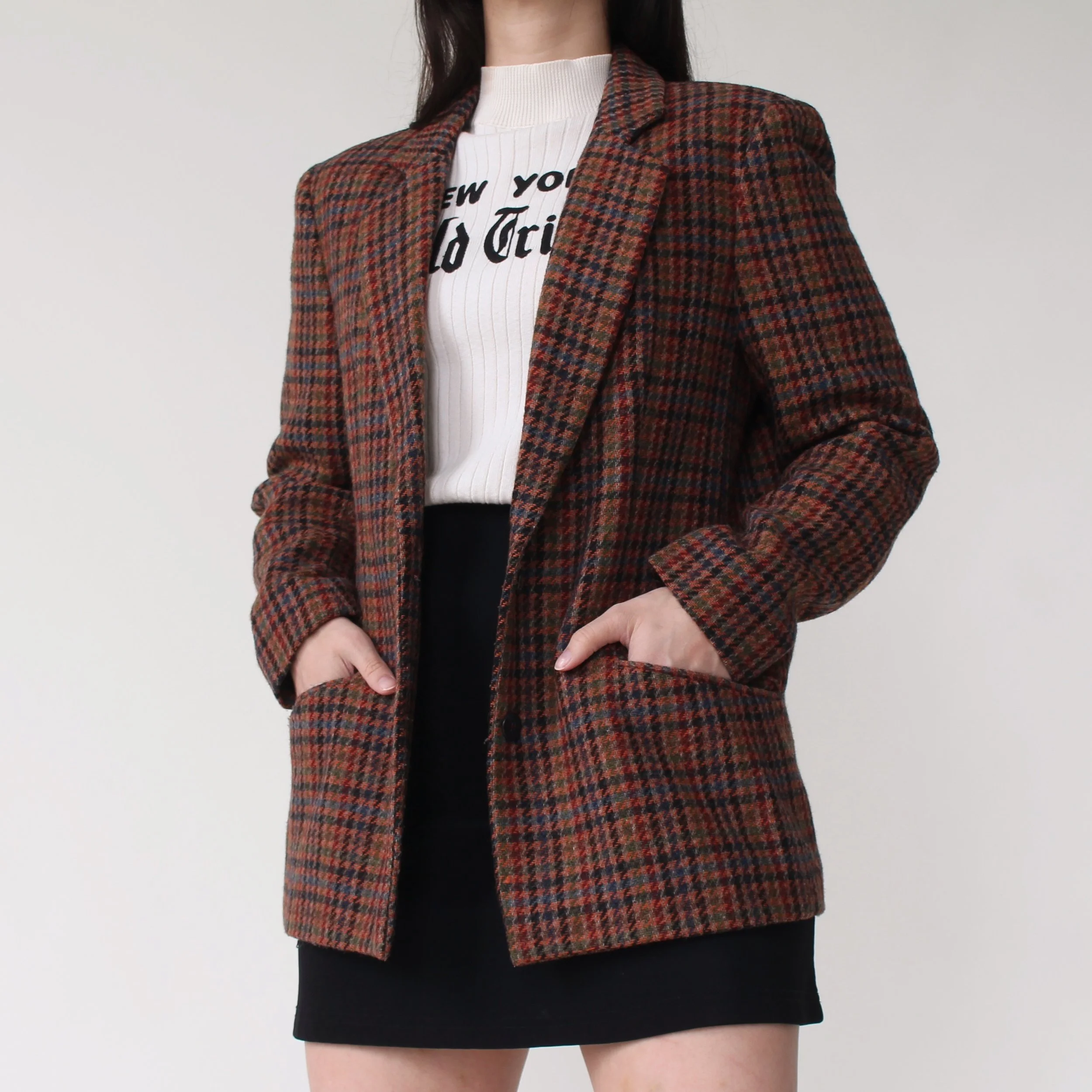 Vintage Multicolored Houndstooth Wool Blazer
