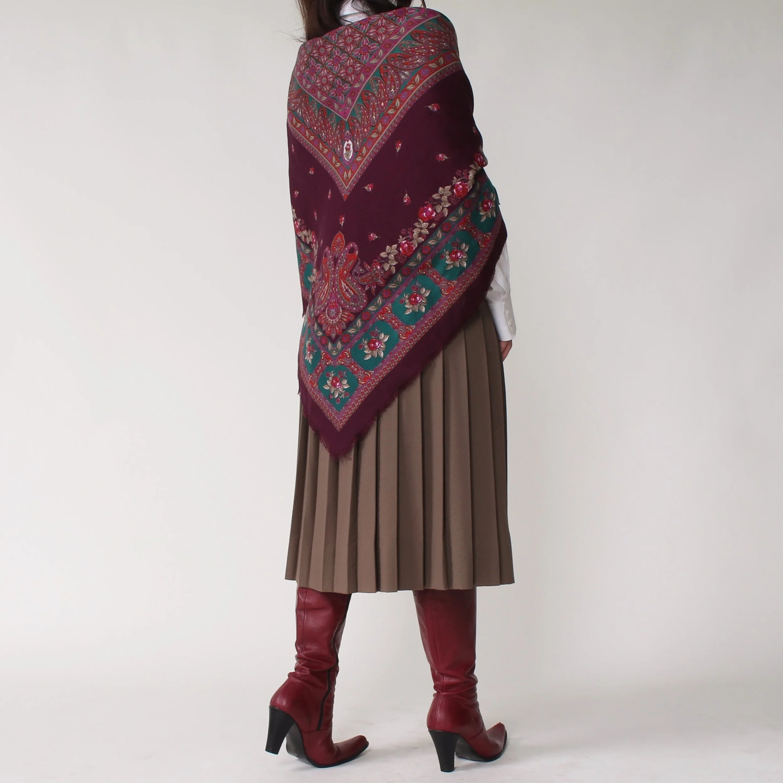 Vintage Magenta Oversized Paisley Shawl
