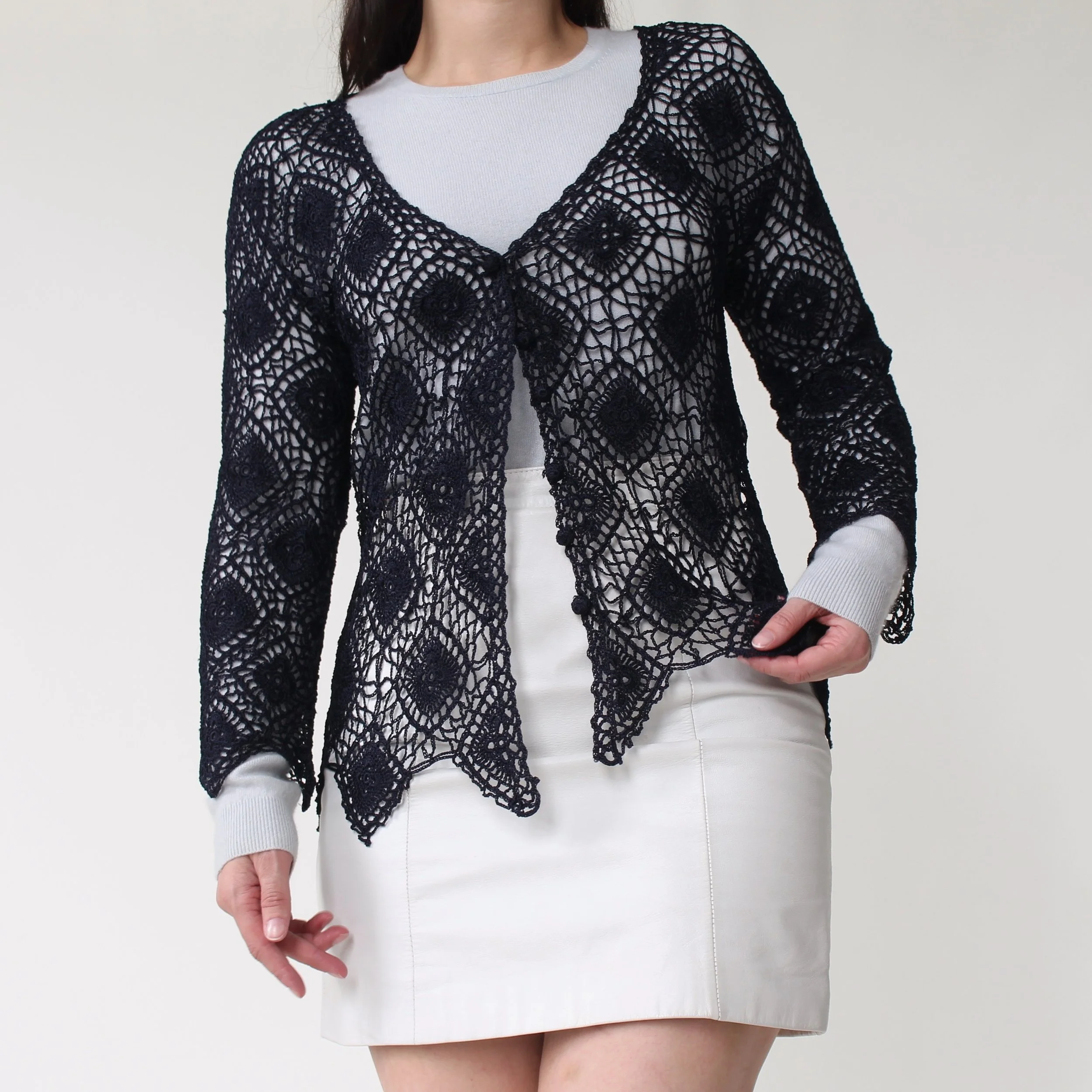 Vintage Navy Crochet Cardigan