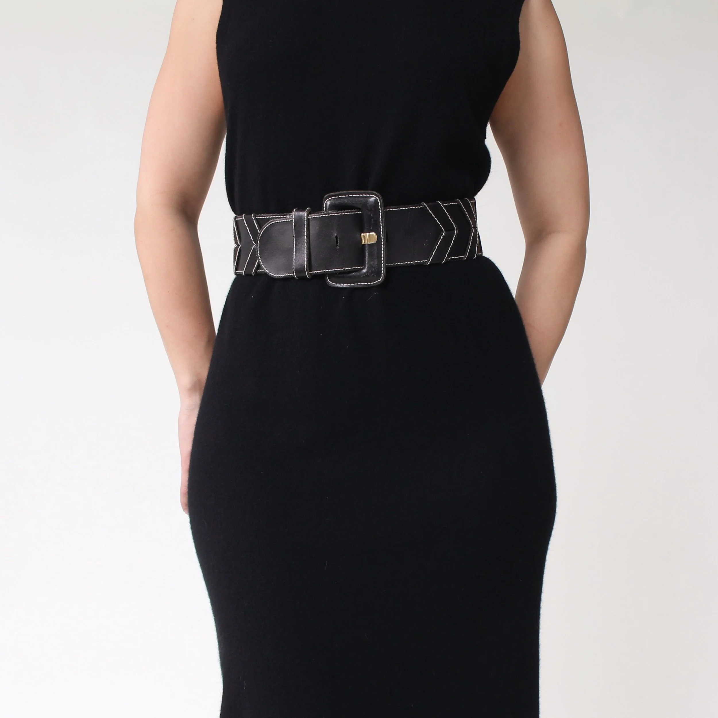 Vintage Contrast Stitch Wide Belt