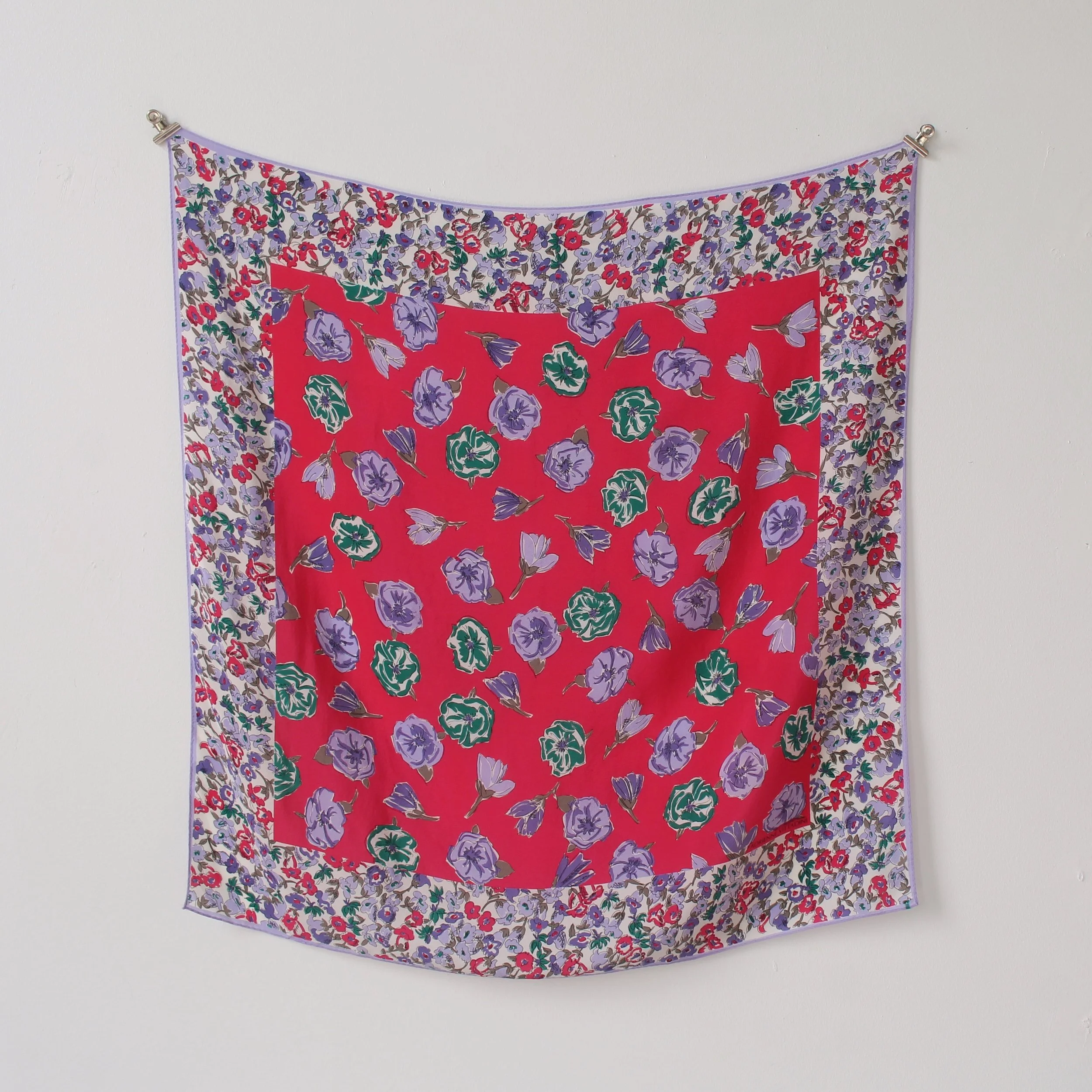 Vintage Fuchsia & Purple Floral Silk Scarf