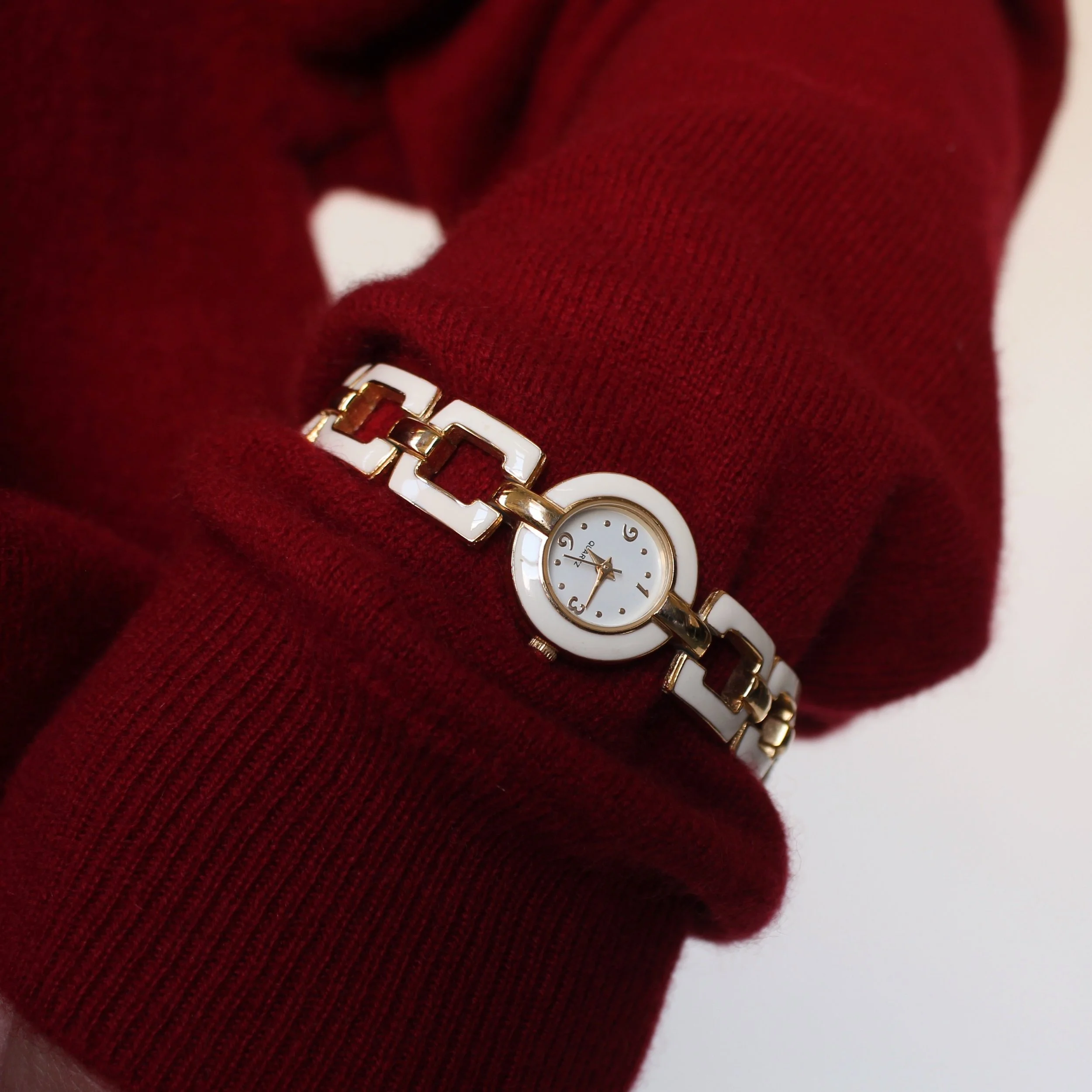 Vintage Cream Enamel Link Bracelet Watch