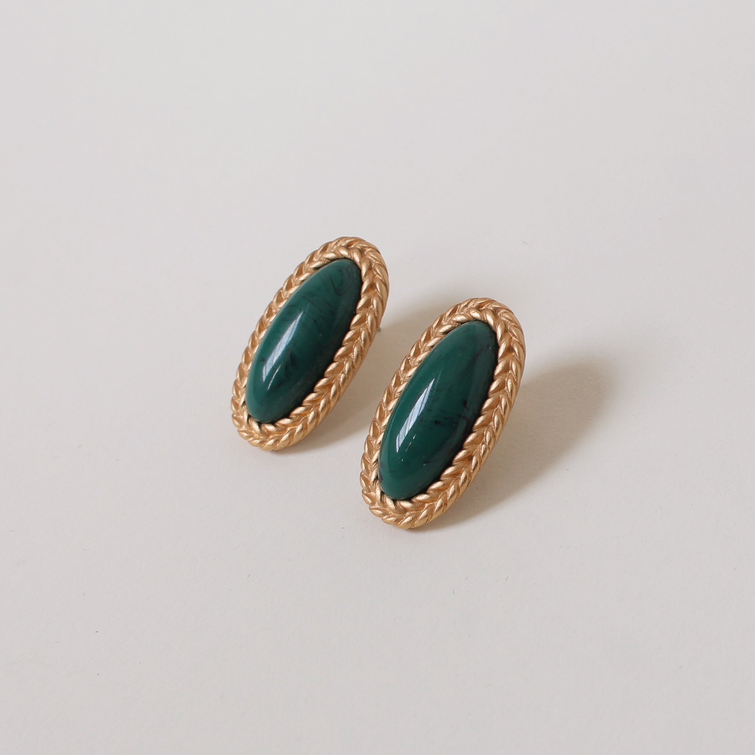 Vintage Monet Viridian Cabochon Stone Earrings