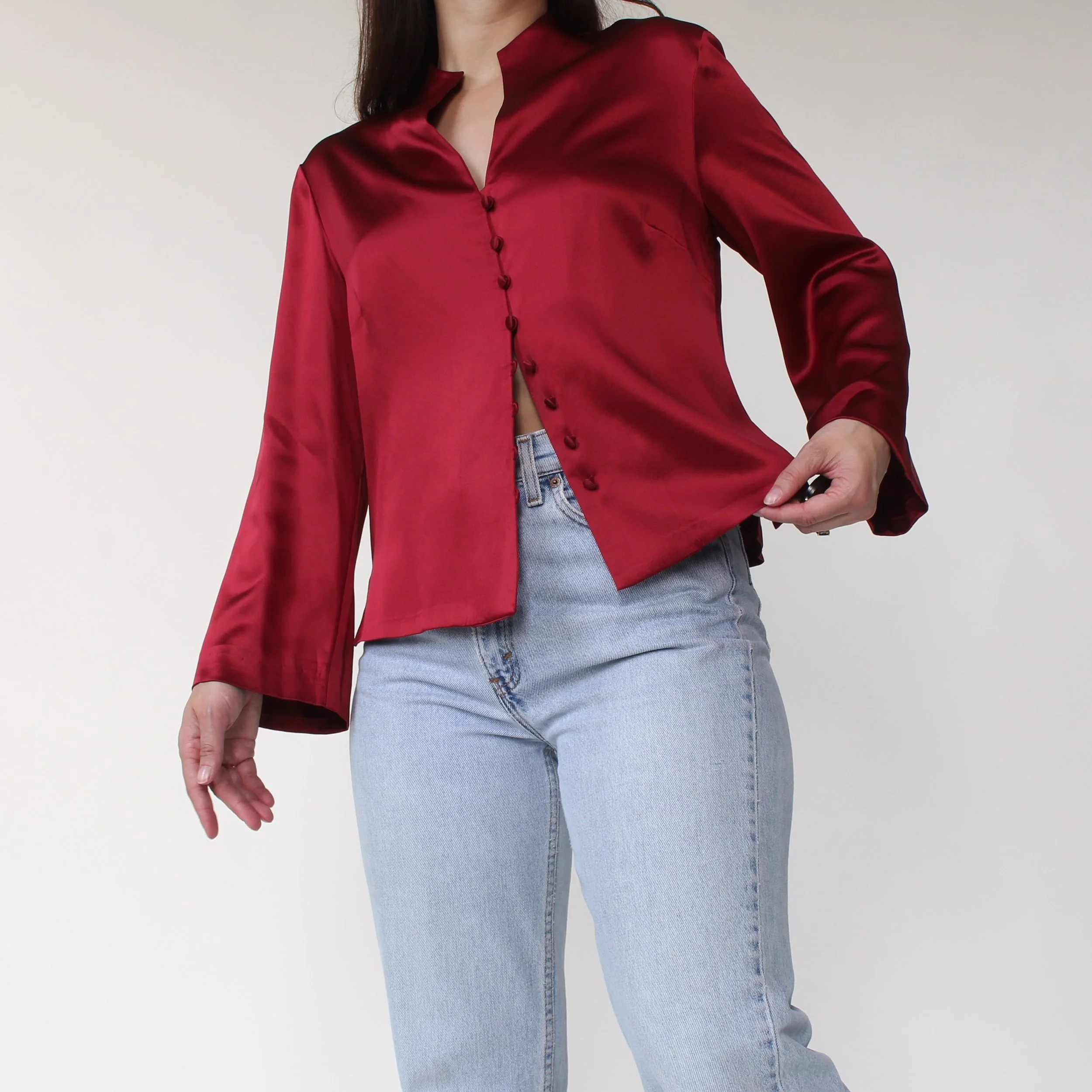 90s Ruby Red Lafayette 148 Silk Blouse