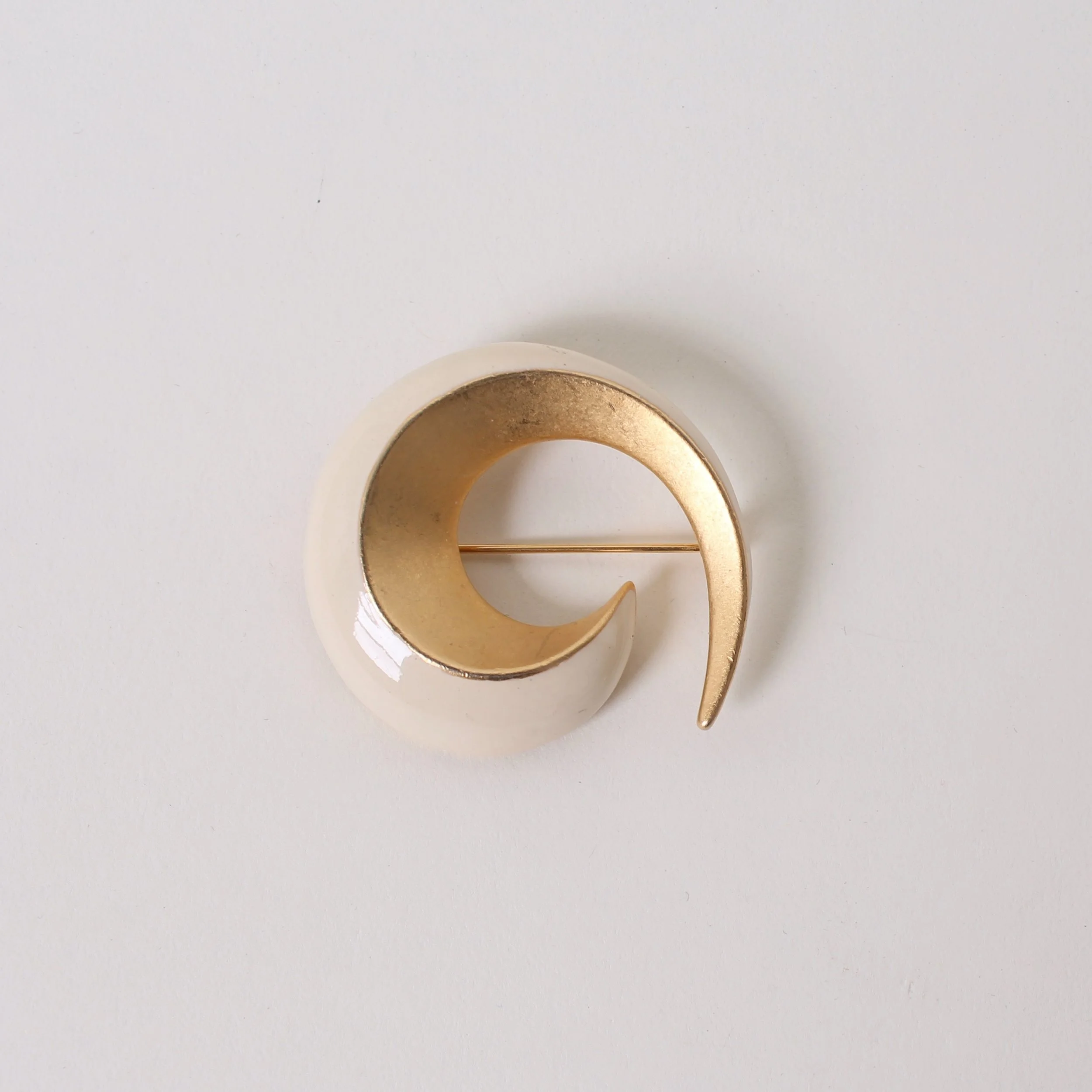 Vintage Cream Enamel Swirl Brooch