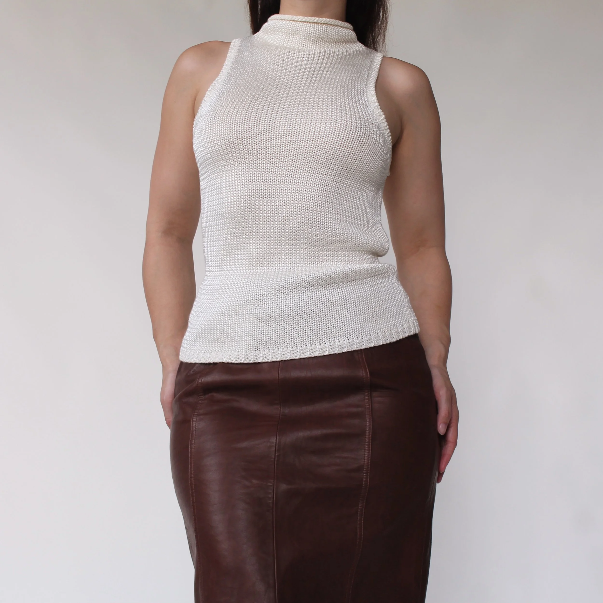 Vintage Sleek Ivory Knit Top