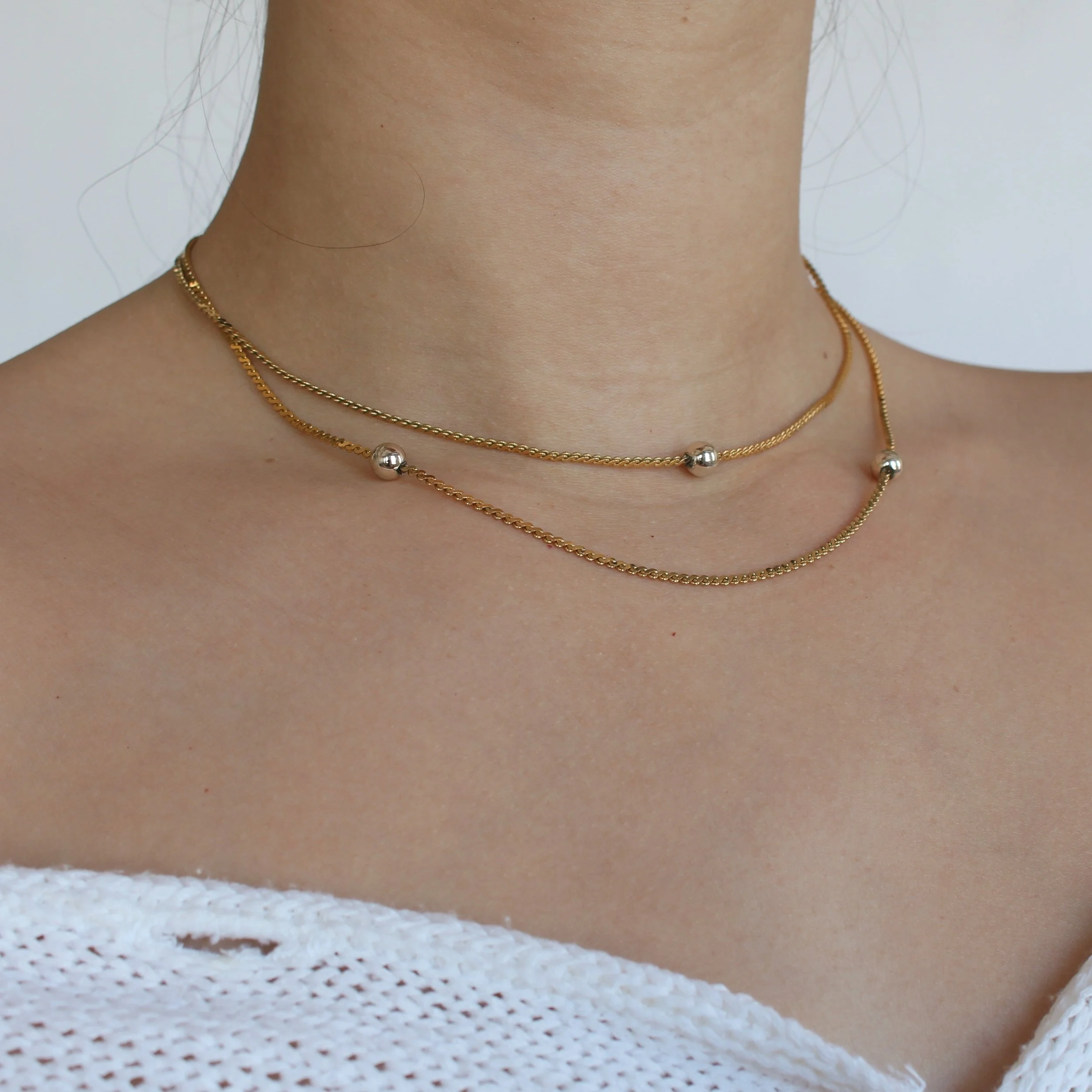 Vintage Dainty Two Tone Ball Bead Necklace