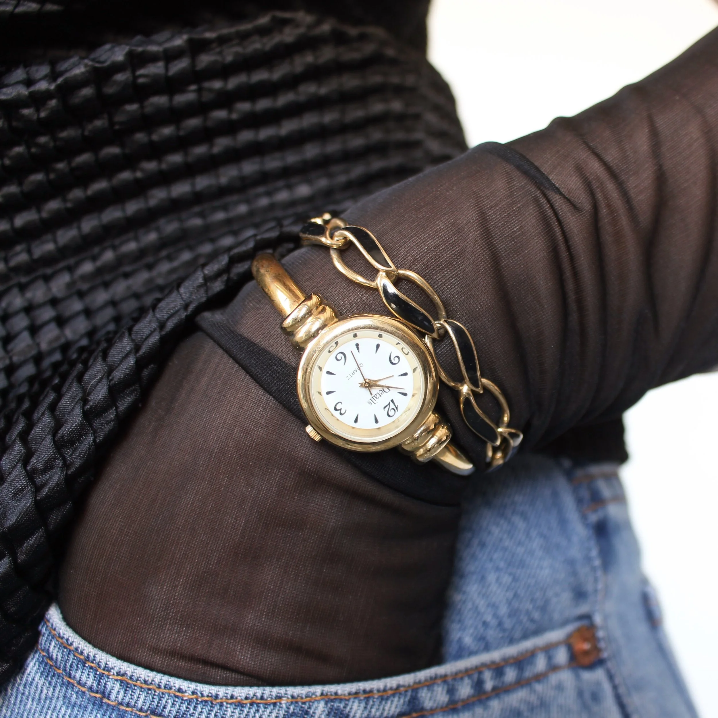 Vintage Trifari Gold Tone Black Enamel Bracelet