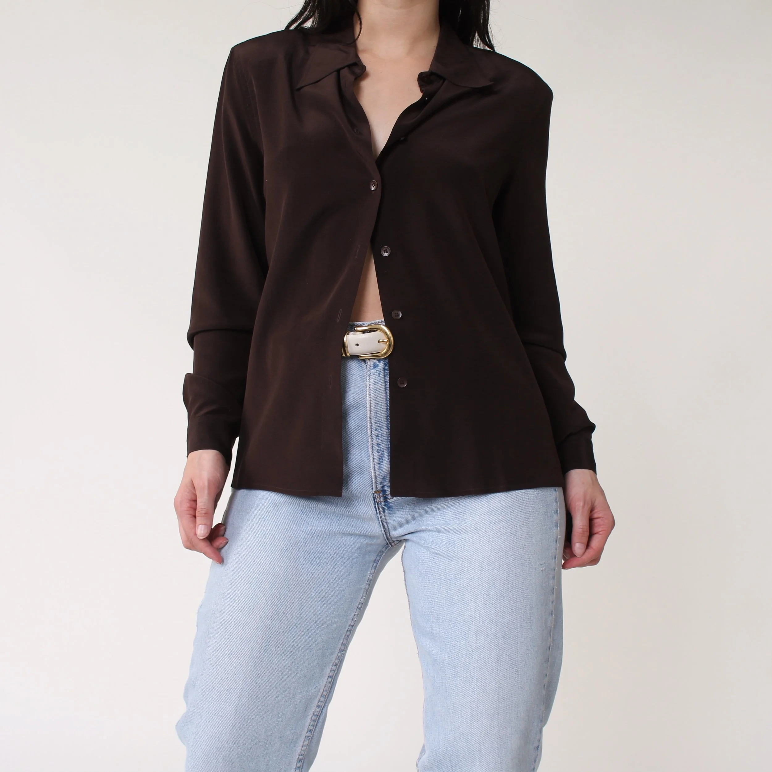 90s Espresso Silk Blouse