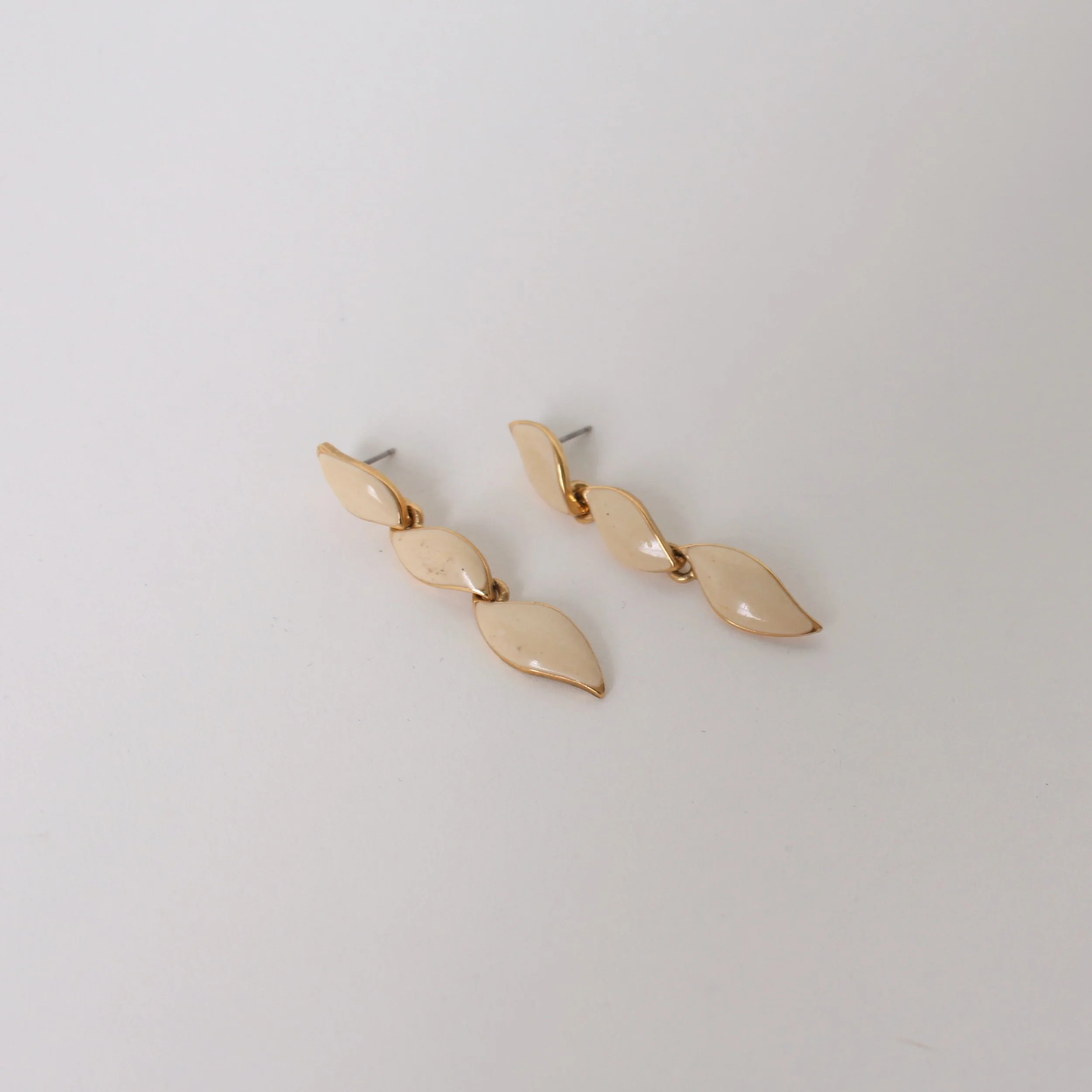 Vintage Cream Enamel Dangle Earrings