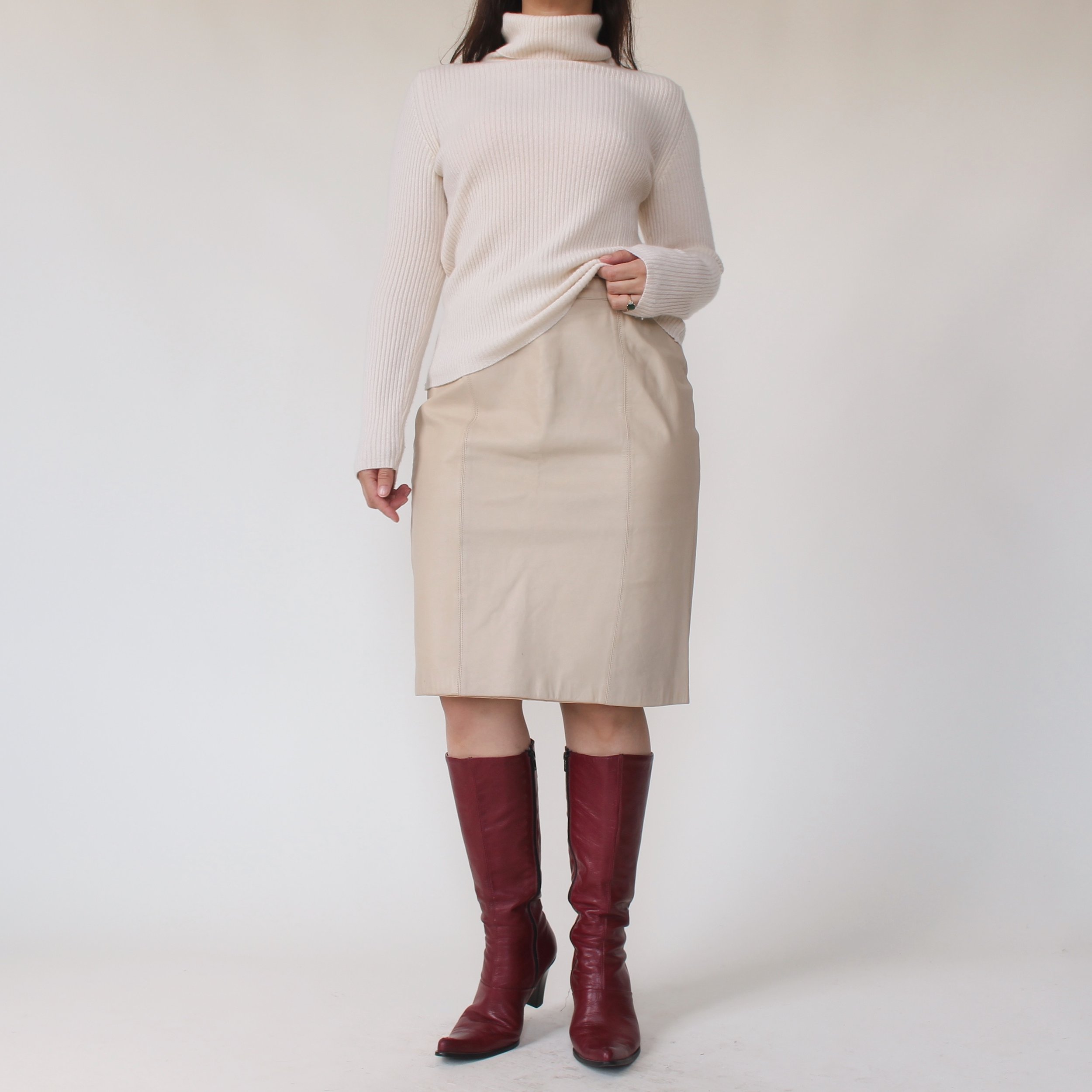 Vintage Cream Leather Skirt - W31