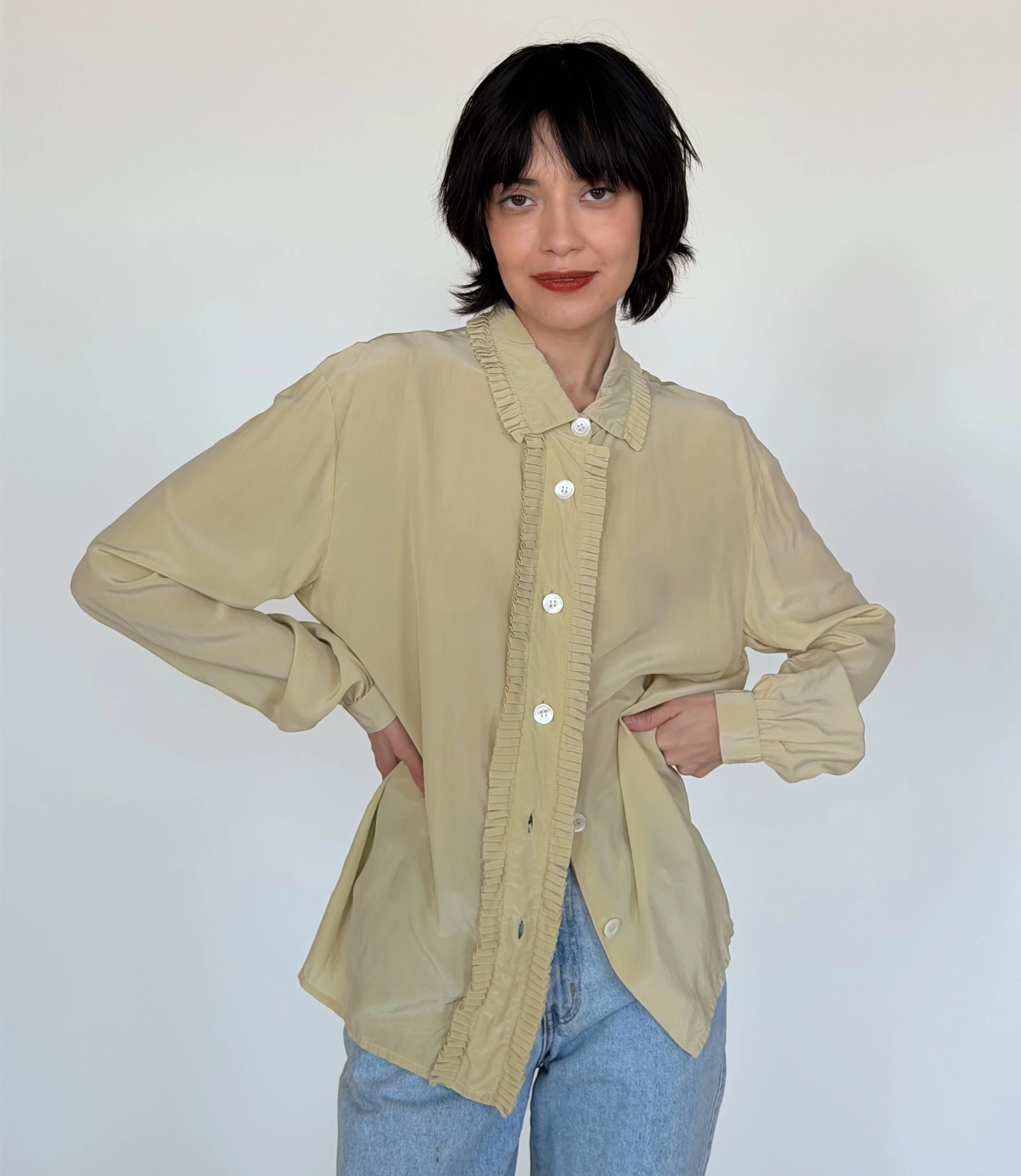 Vintage De Andrè Ruffle Trim Silk Blouse
