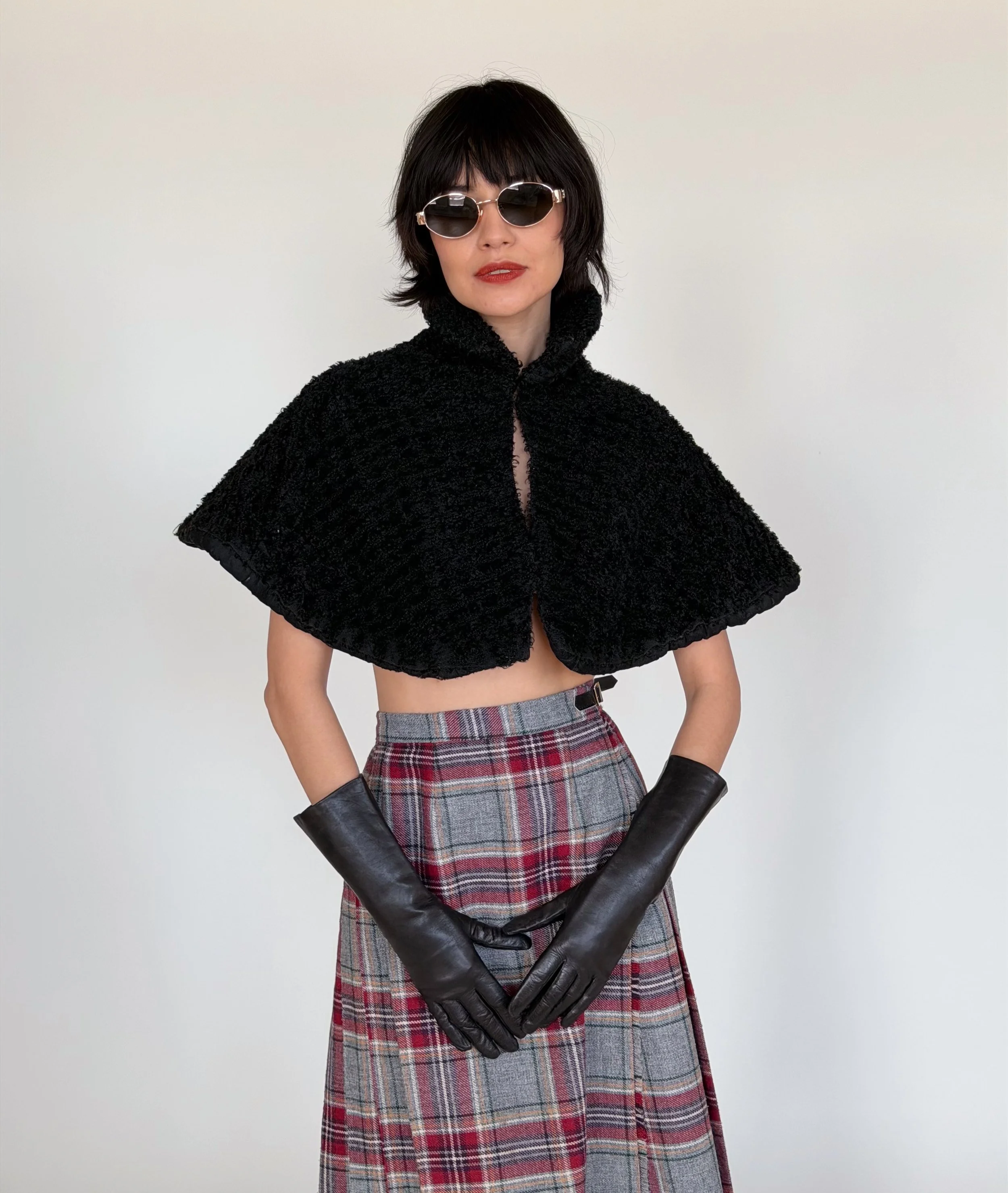 Vintage Curly Faux Fur Cape