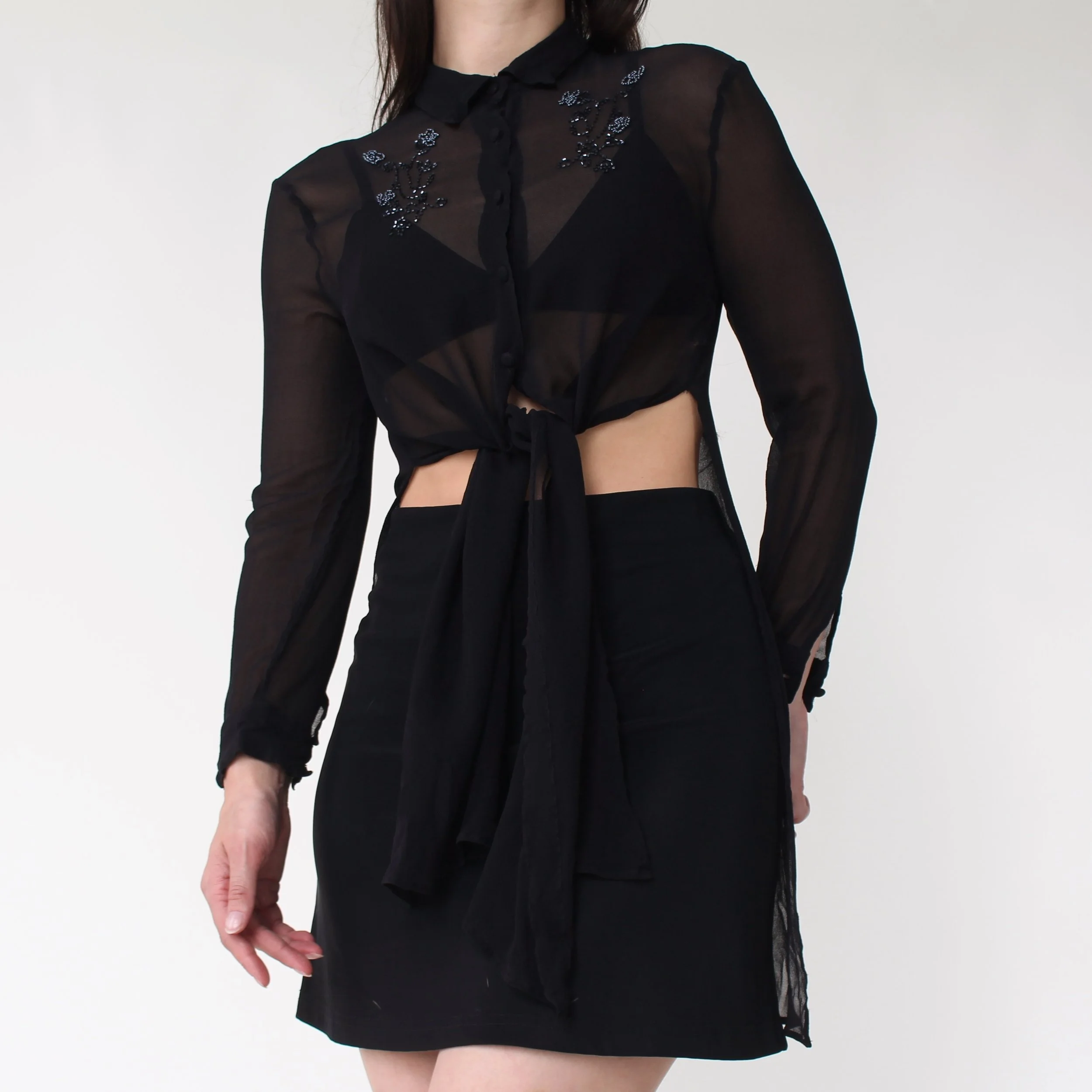 Vintage Beaded Sheer Silk Blouse