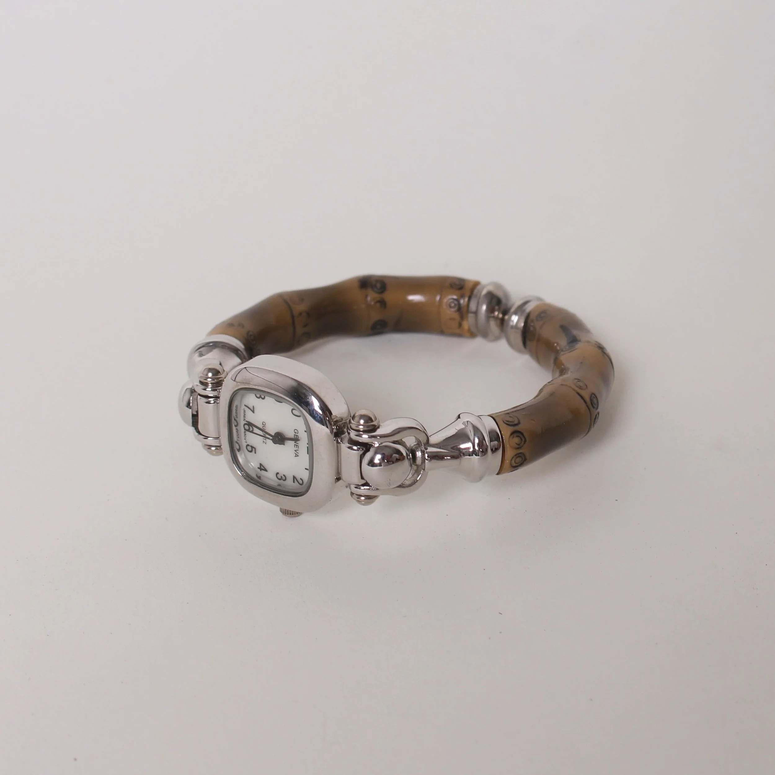 90s Silver Tone Bamboo Cuff Watch