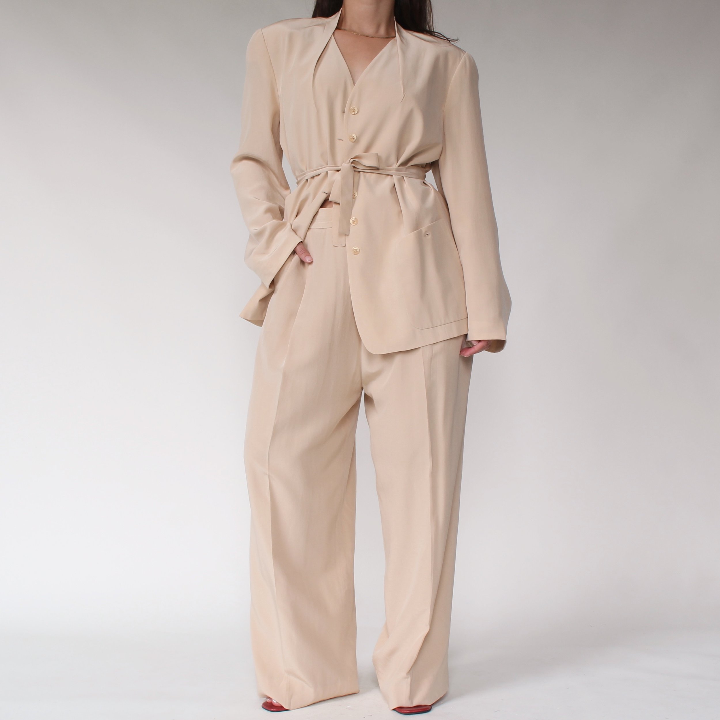 90s Bloomingdales Silk Wide Leg Pantsuit - W31