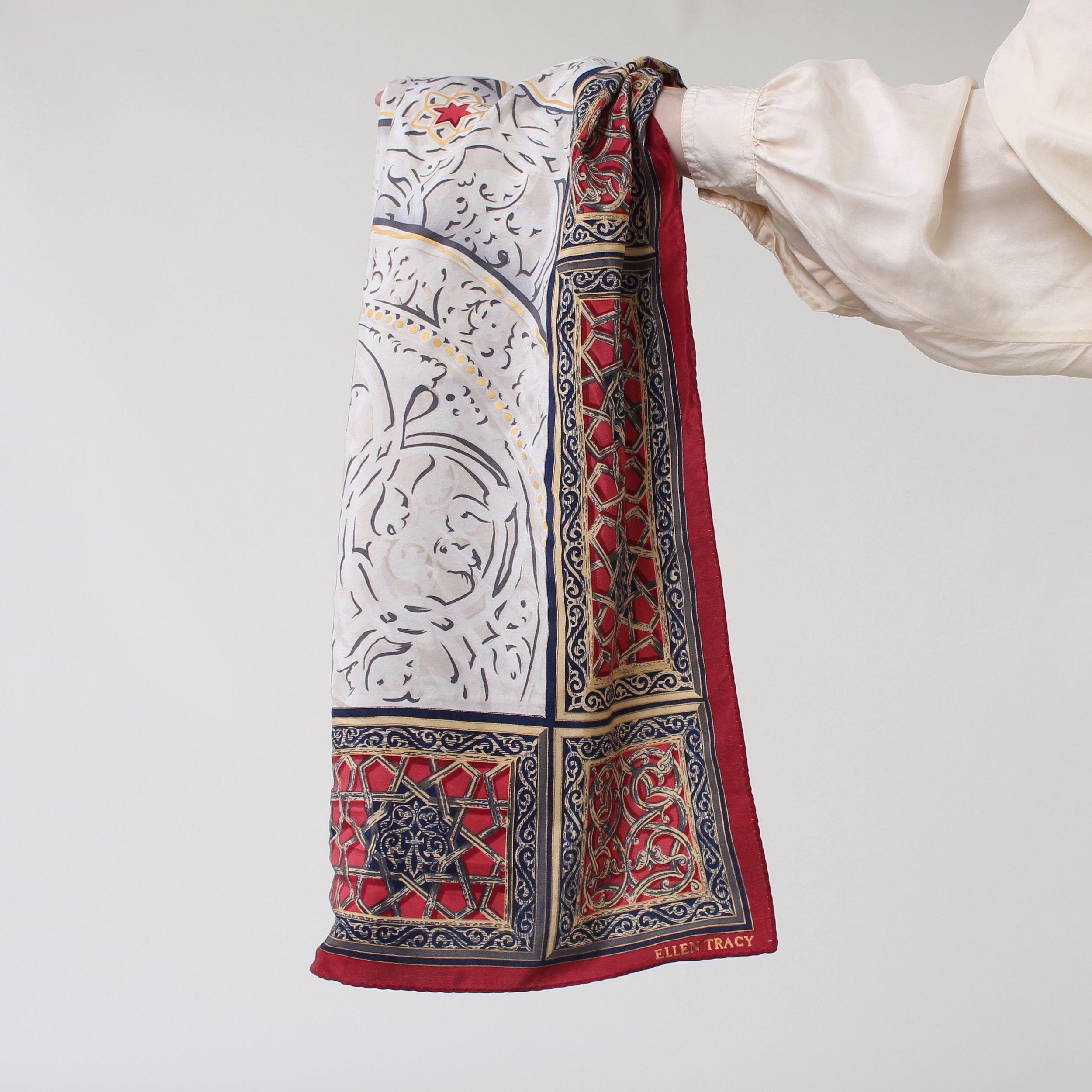 Vintage Dish Motif Silk Scarf