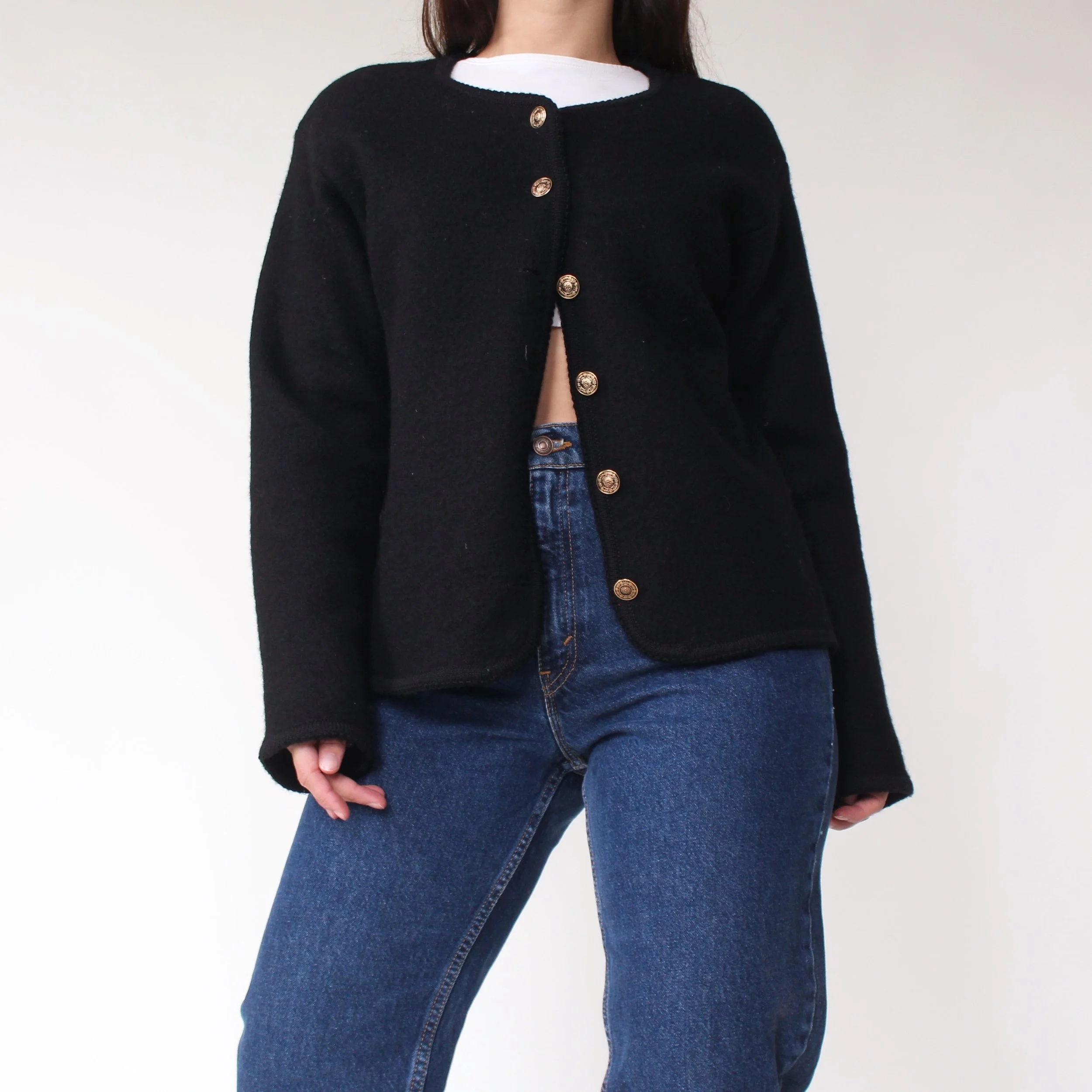 Vintage Jet Black Wool Cardigan