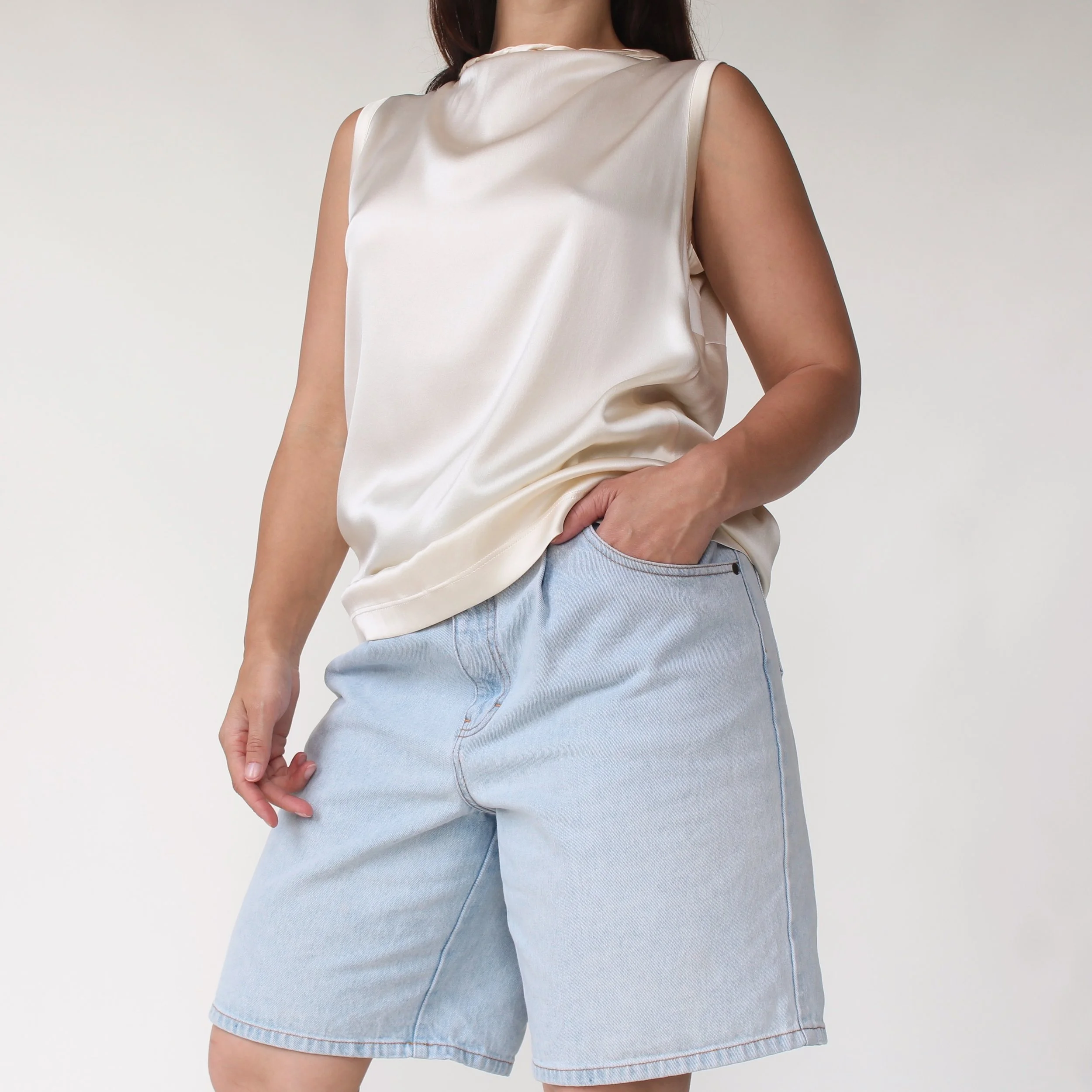Vintage Luminous Braided Neck Silk Top